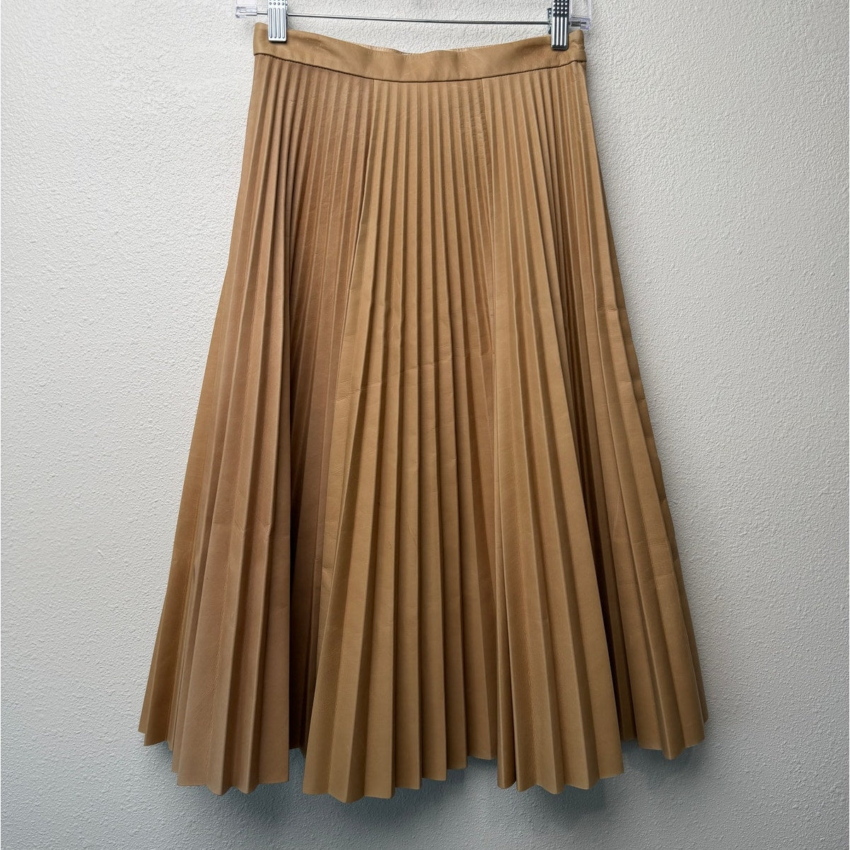 August Getty Atelier Accordion Pleat Leather Maxi Skirt Tan Women's US 2