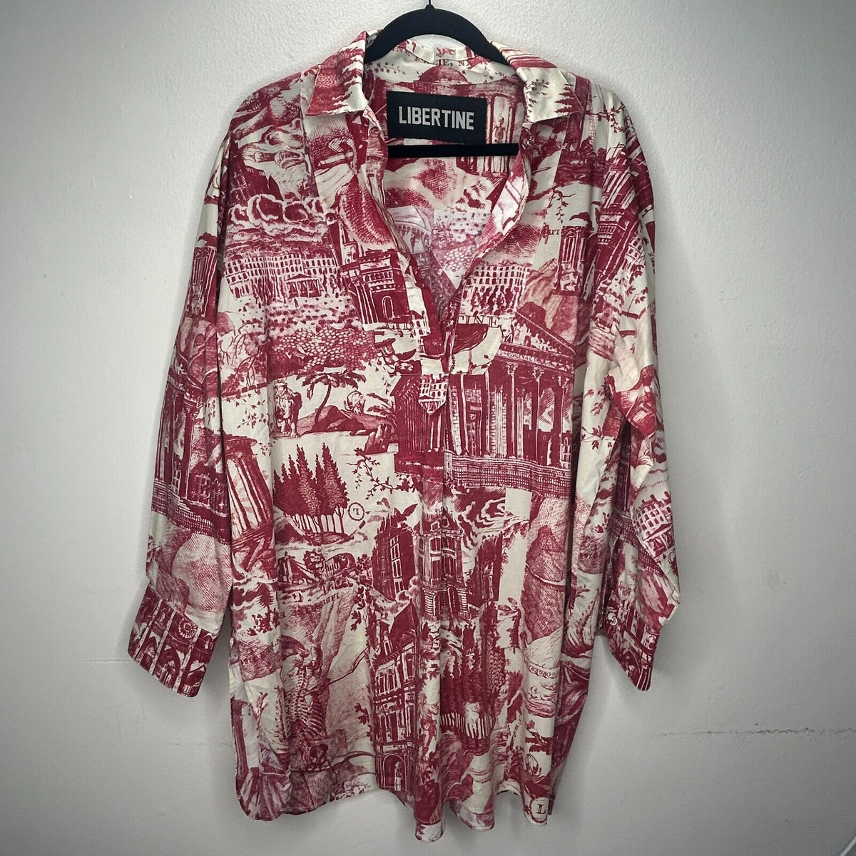 Libertine Red & Cream Toile De Nantes Print Half-Button Long Sleeve Tunic L / XL