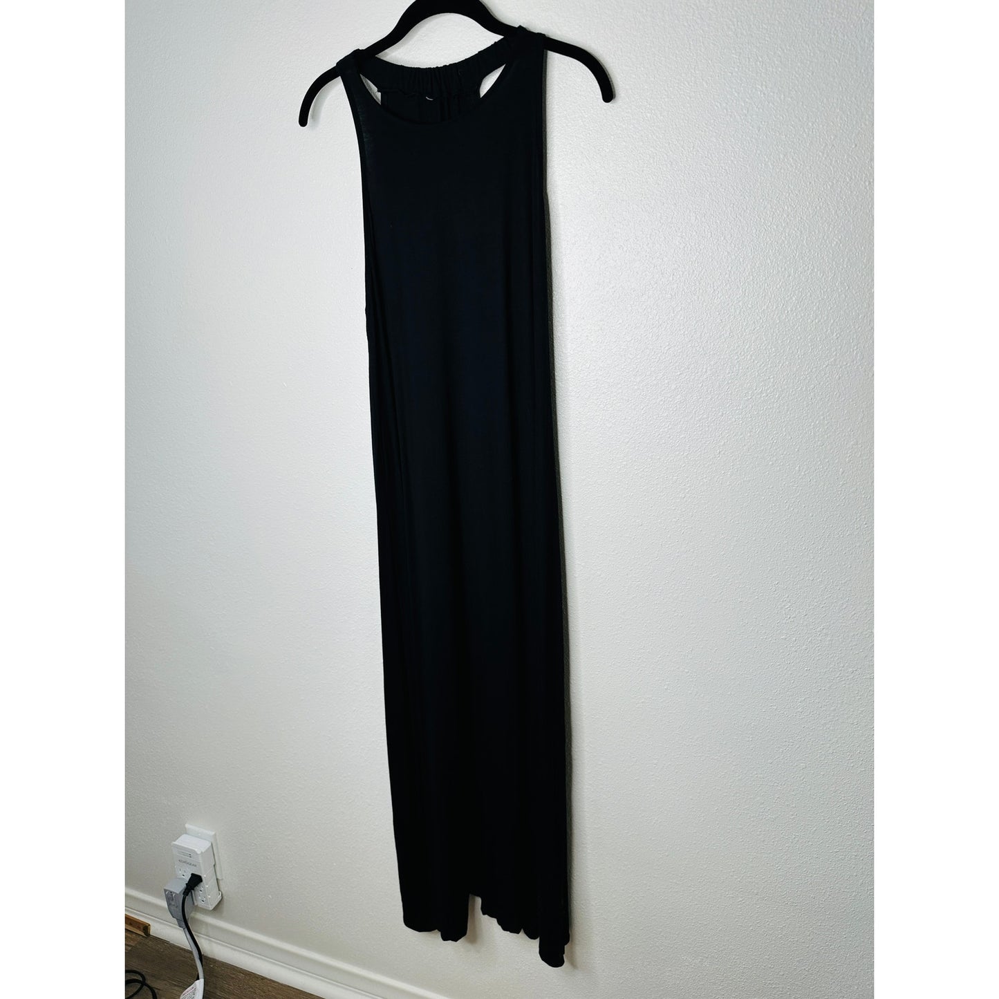 Black High Neck Plunging Sides Sleeveless Gathered Flowy Back Maxi Dress M
