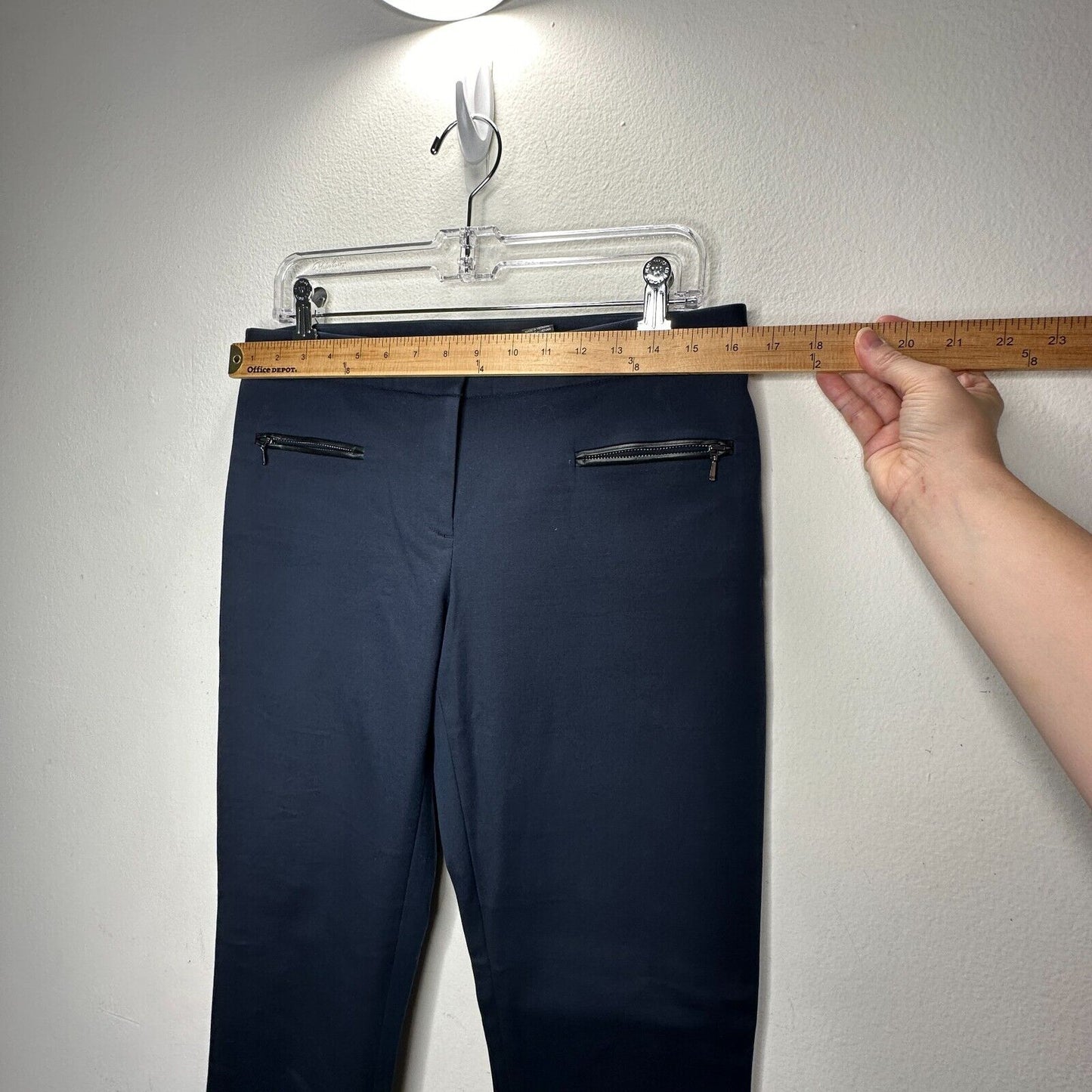 Club Monaco Navy Blue Straight Leg Leather-Lined Zip Pocket AnkleTrouser Pant 8