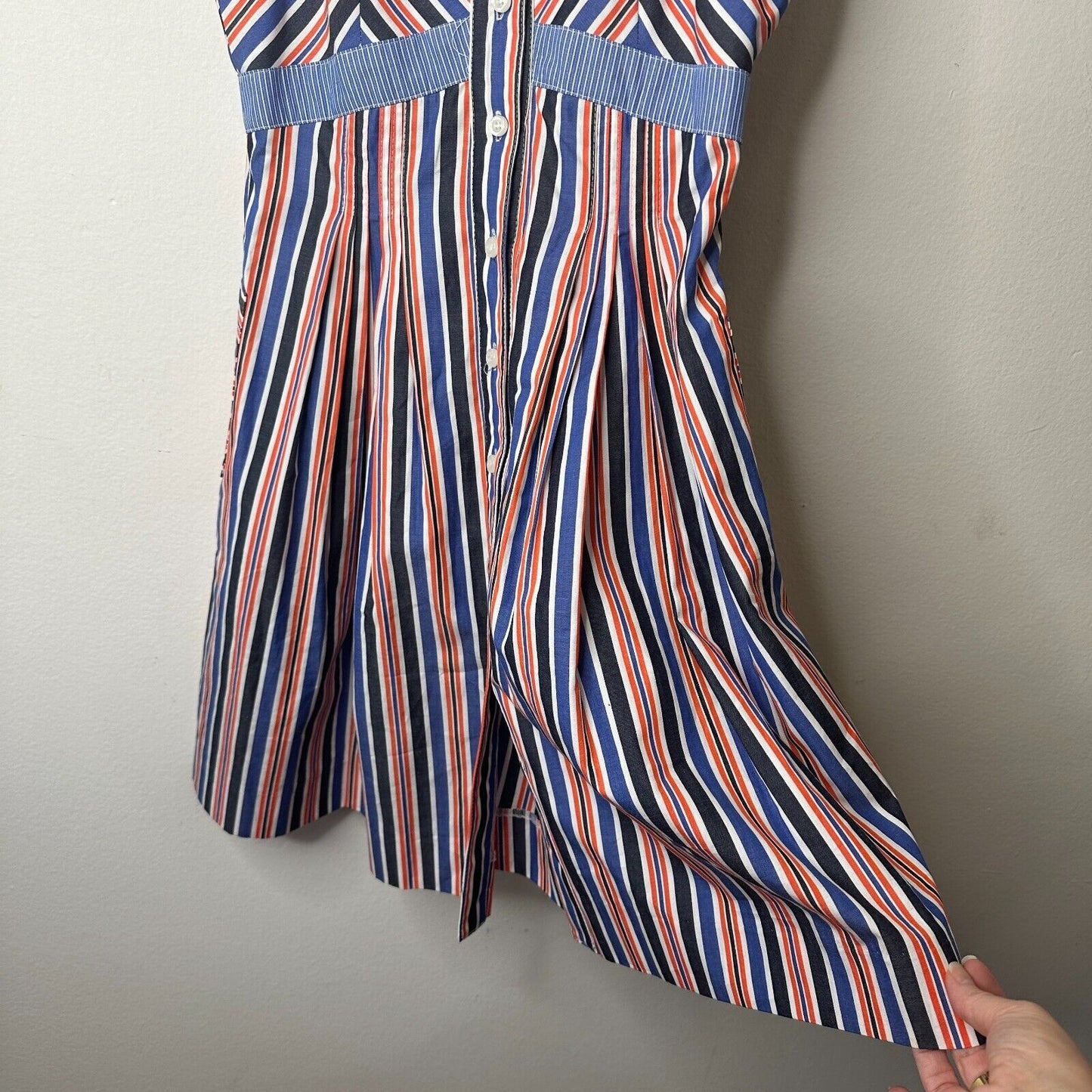 Zachary's Smile Blue White Orange Stripe Spaghetti Strap Button Sun Dress 6