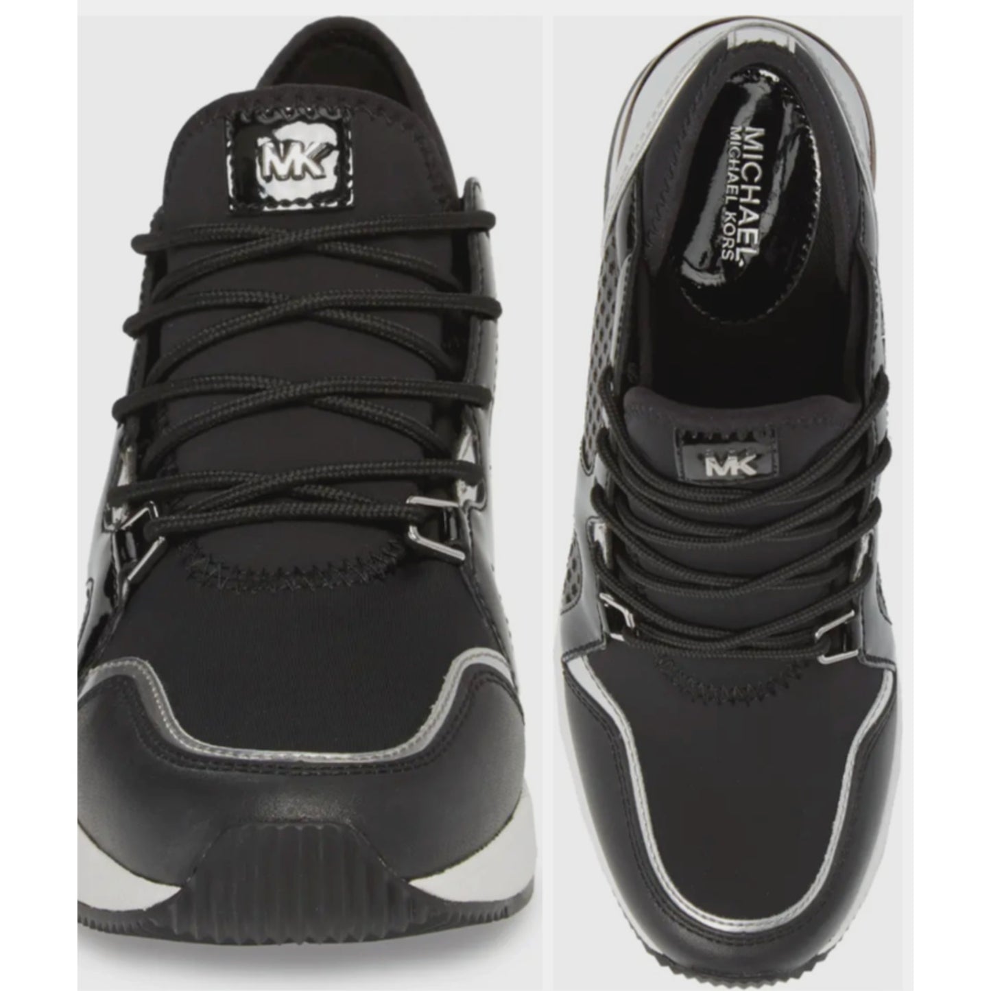 Michael Kors Black Scout Trainer Scuba Leather Wedge Sneaker Star Design 9