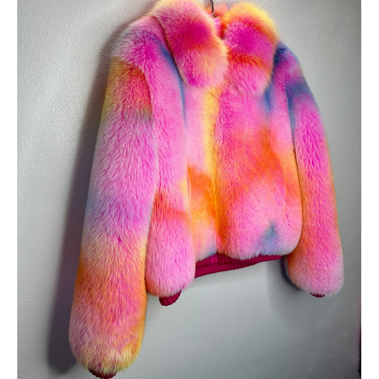Virgil Abloh by Louis Vuitton Fox Fur Pastel Tie Dye Bomber Jacket Coat XXL