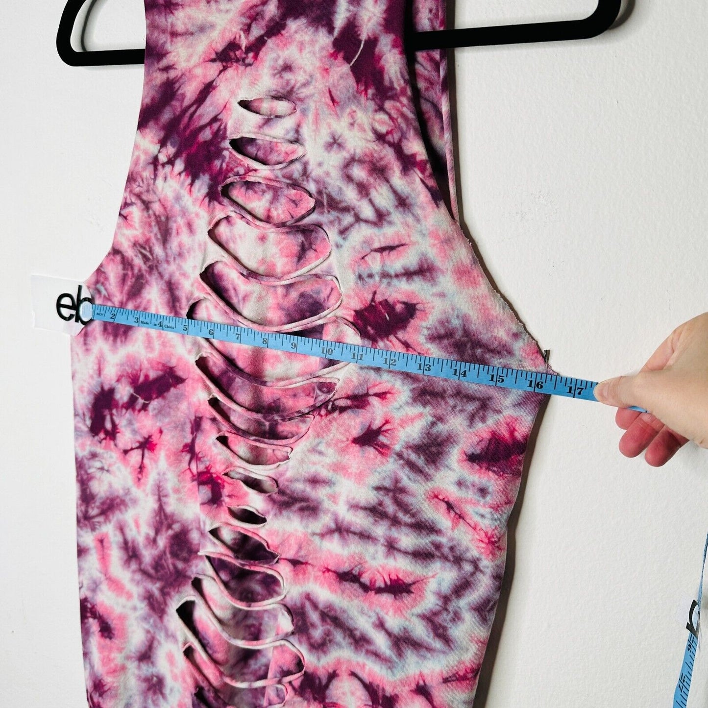 Sleeveless Cropped Hand Cut Out Plum & Pink Cream Tie Dye Crew Neck Top S
