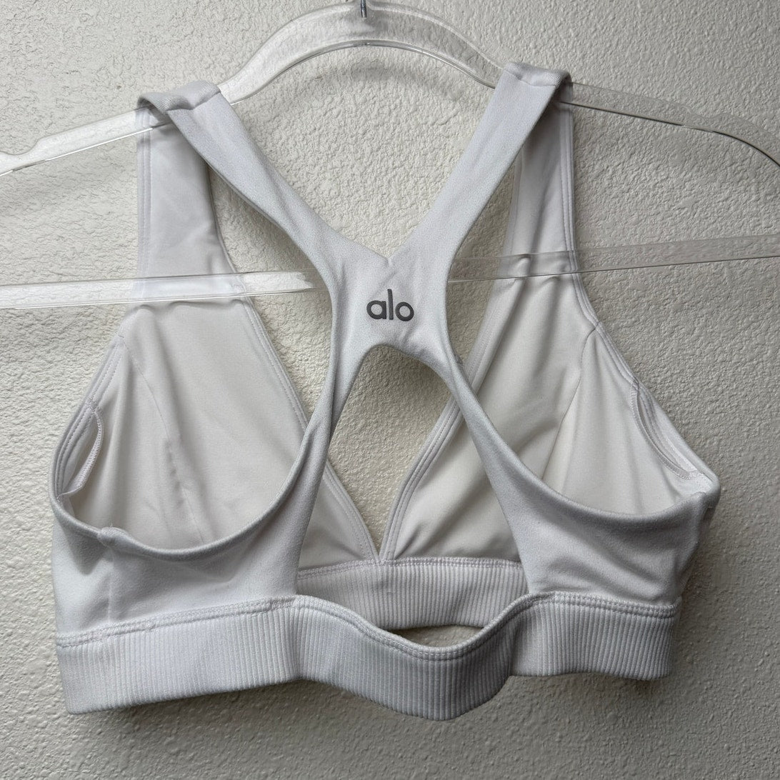 Alo Yoga White Deep V Racerback Sports Bra Alosoft XS
