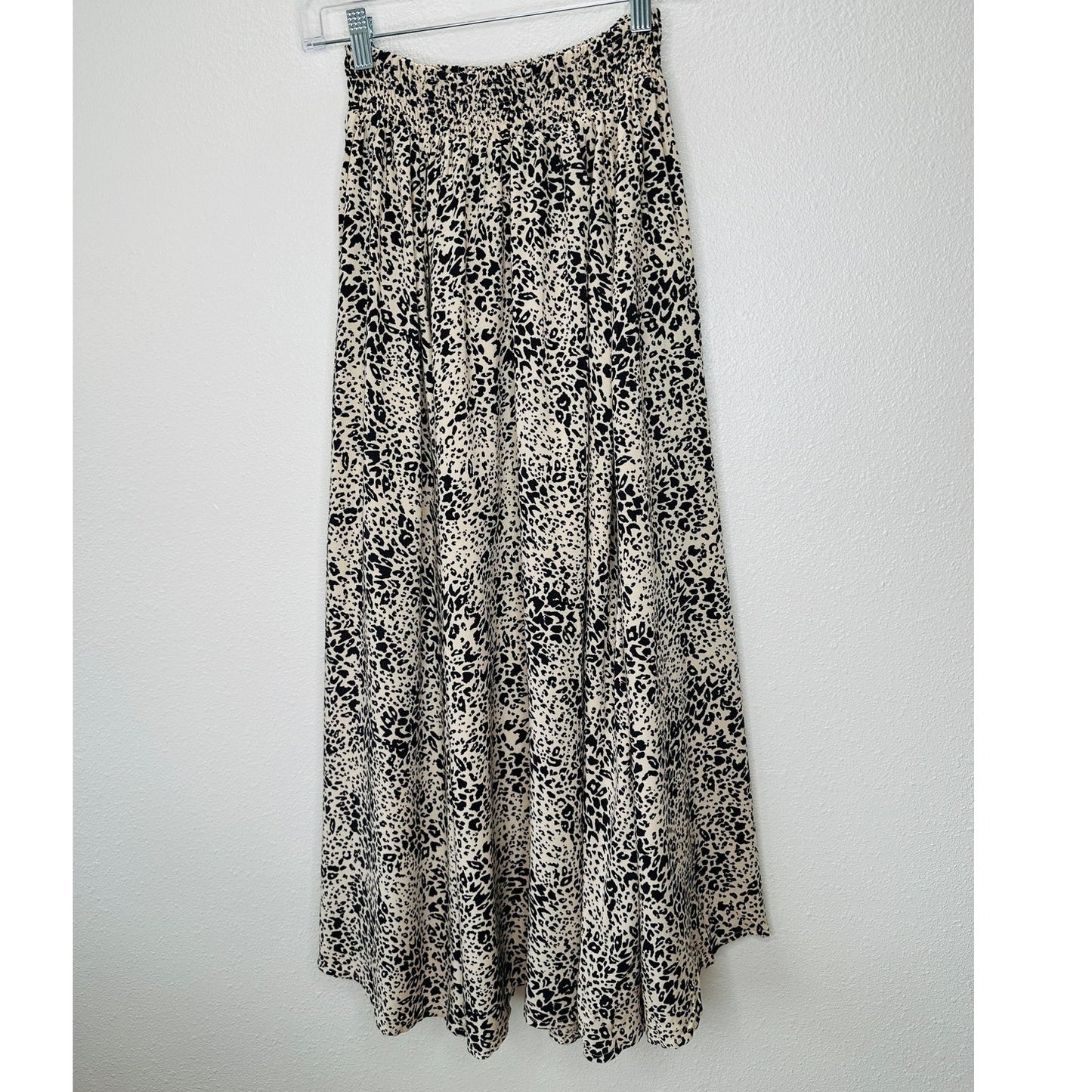 Lusana Tan & Black Cheetah Print Elastic Waist Flowy Saasha Skirt S