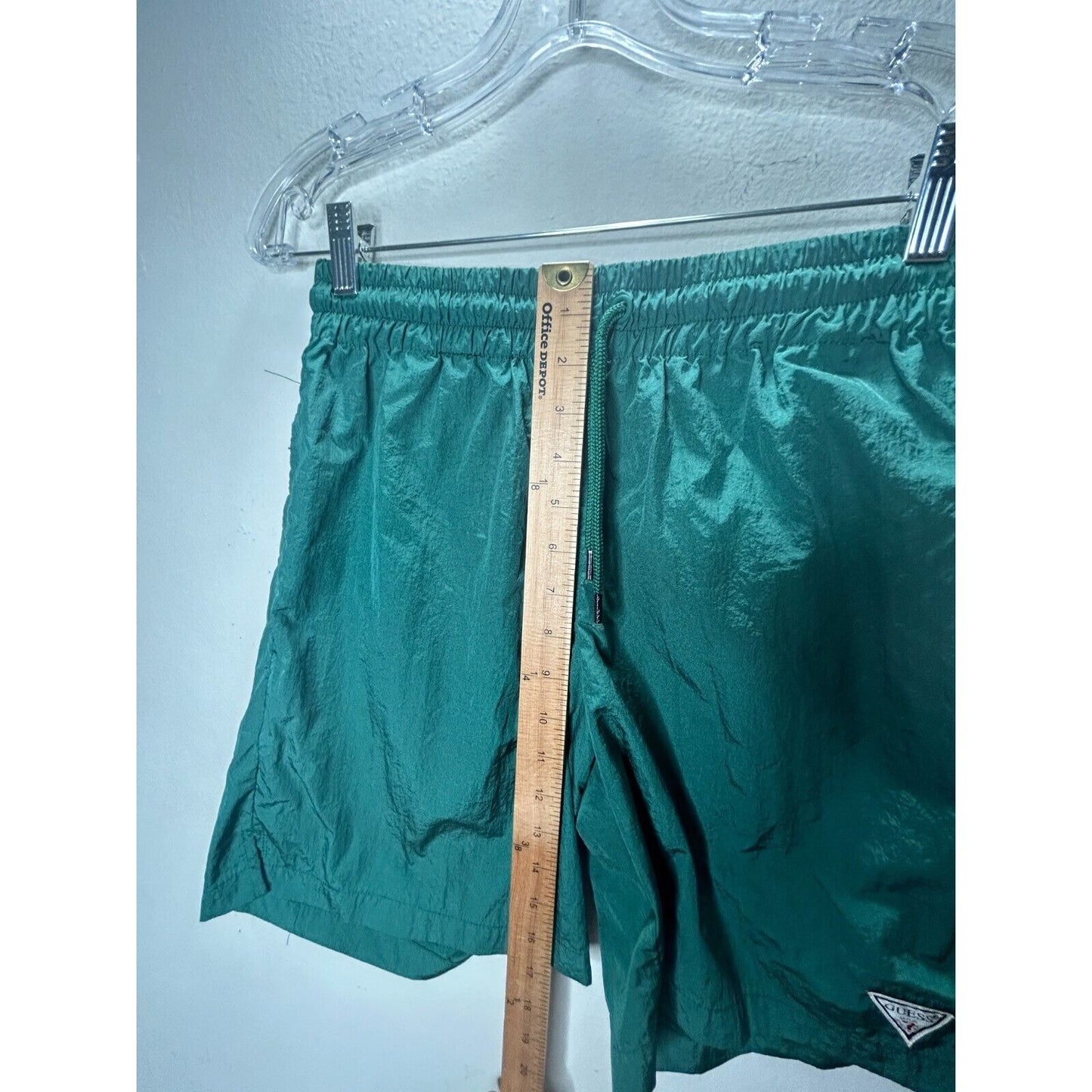 Guess Green Stretch Waist Drawstring Nylon Jogging Shorts Small
