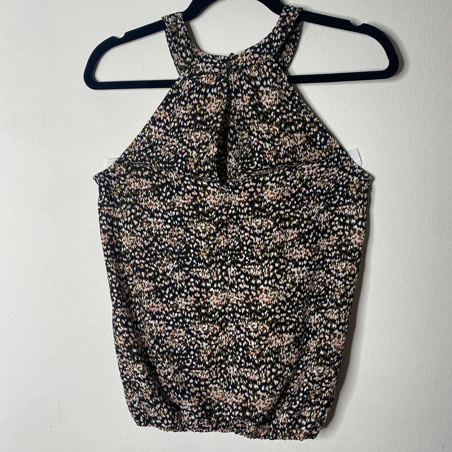 Allison Joy Black Peach Cream & Olive Print Halter Neck Sleeveless Tank Blouse S