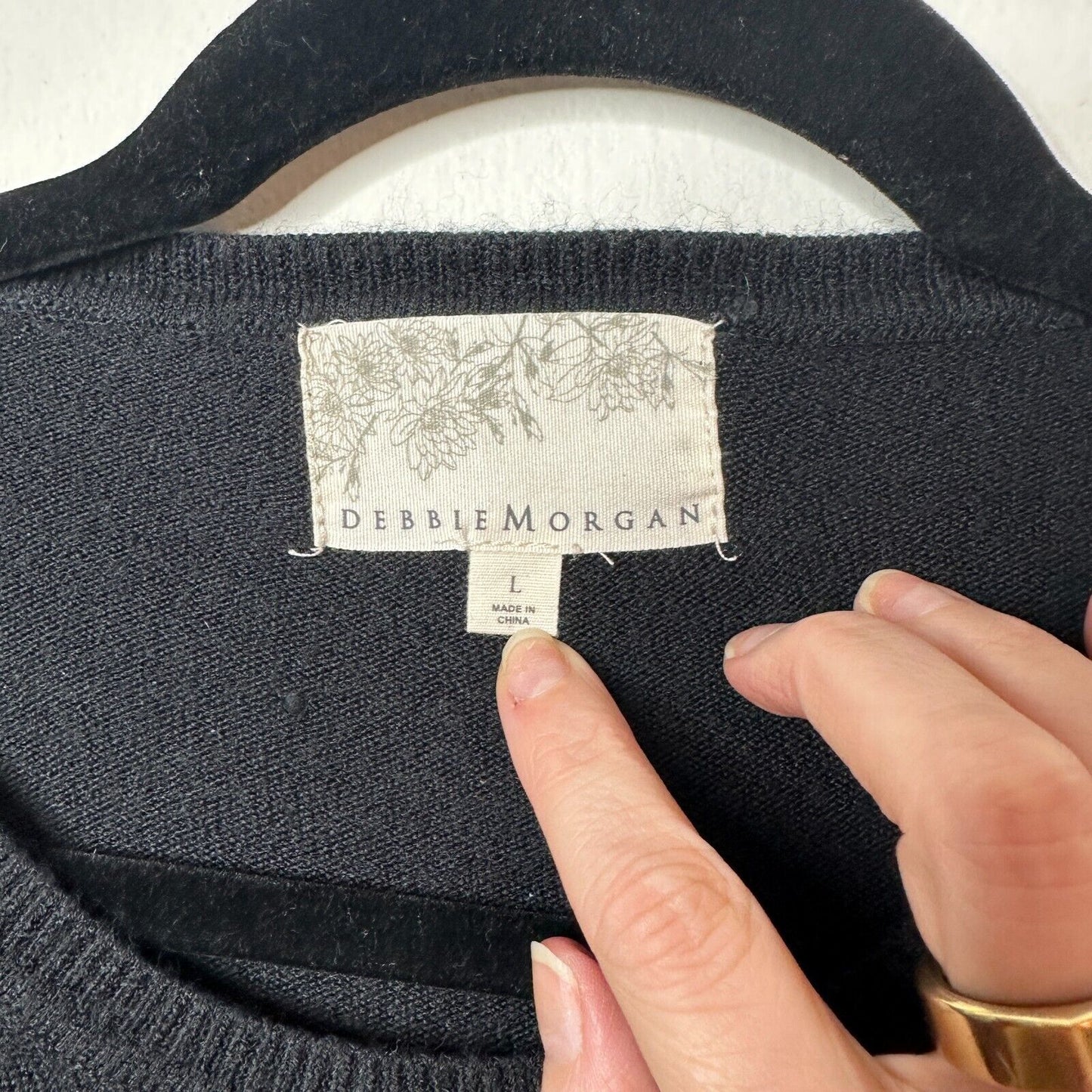 Debbie Morgan Solid Black Round Neck Long Sleeve Banded Waist Sweater L