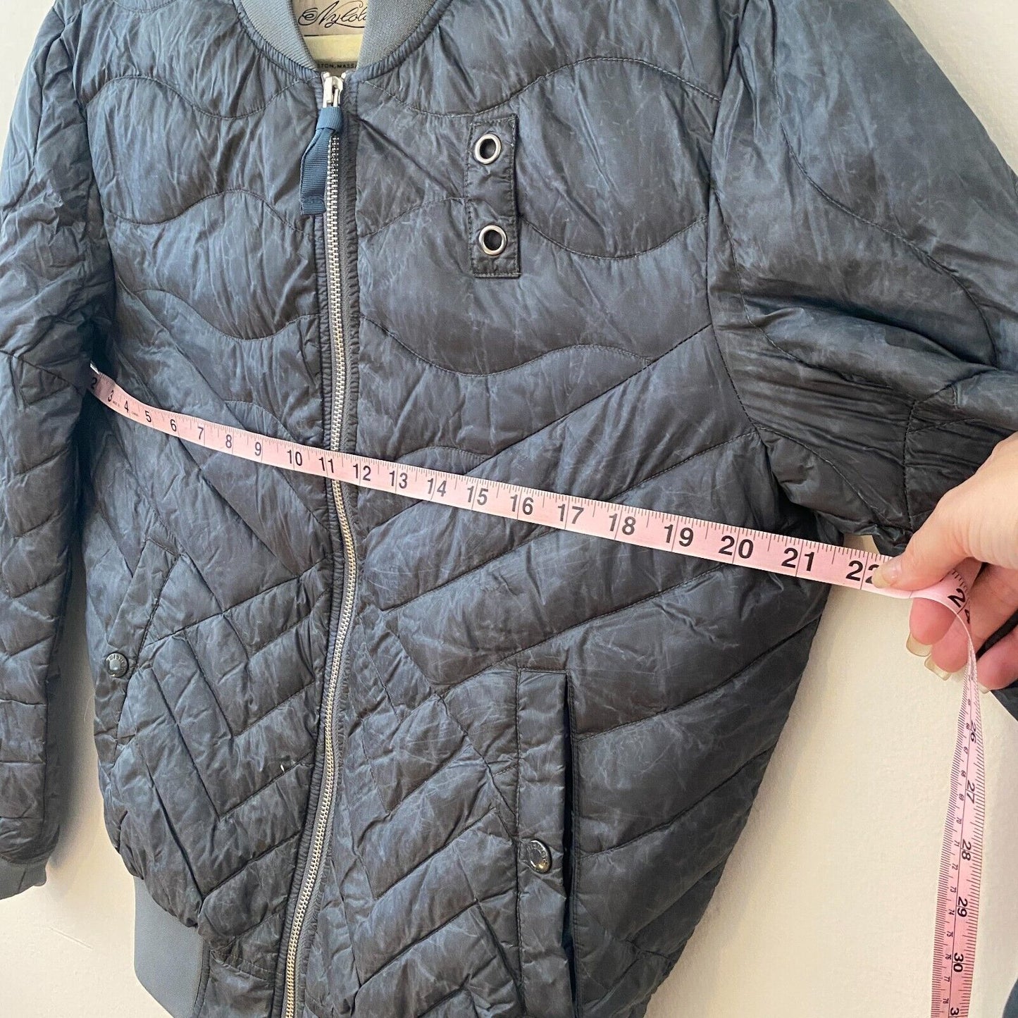 Blauer Nylolite Blue Gray Quilted Super Soft Down Zip Bomber Jacket Coat Medium