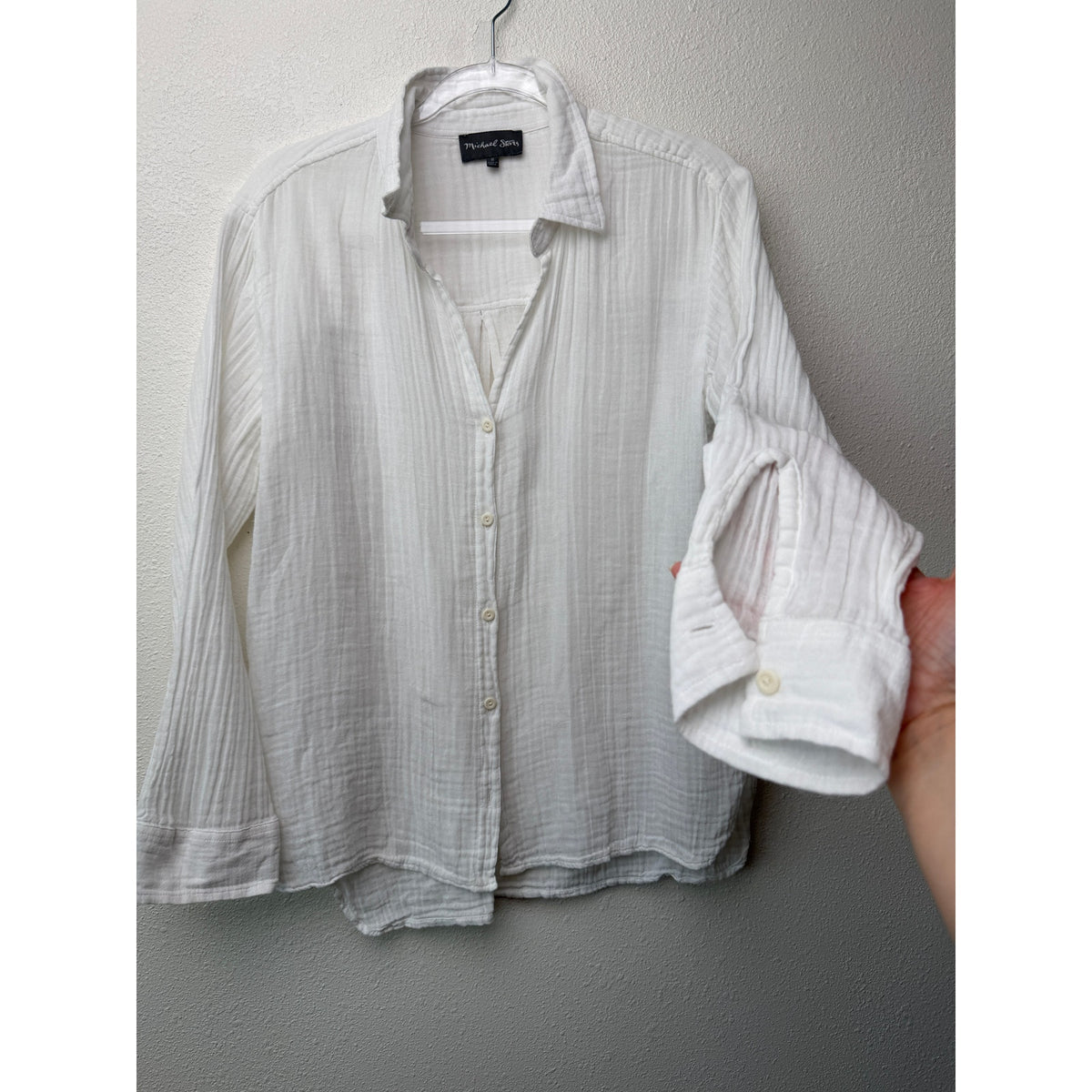 Michael Stars White Cotton Gauze Button Shirt Women M