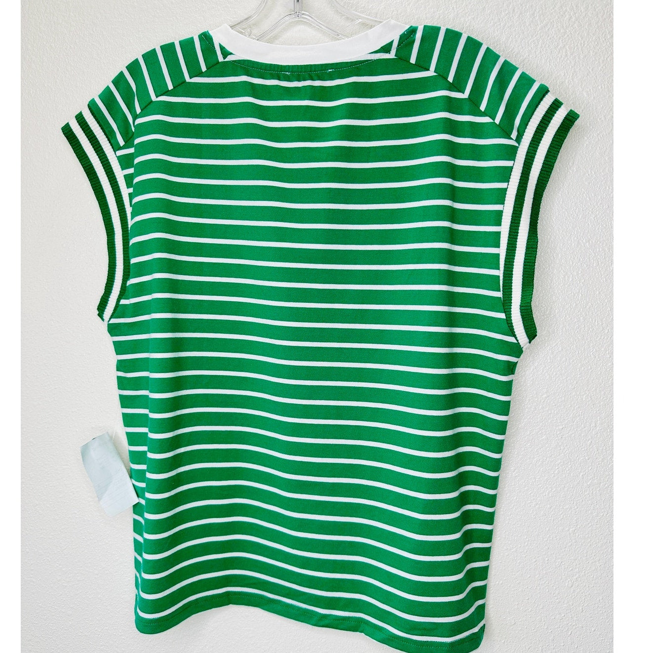 Flying Tomato Sample Driftwood Daydreams Green & White Stripe Knit Top S