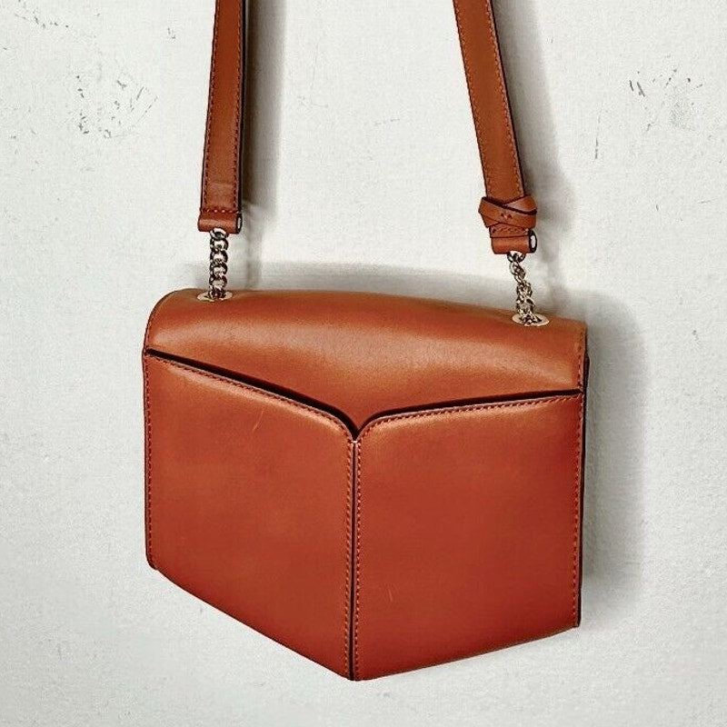 NWOT Sandro Camel Leather Crossbody Bag Lou MM Curcuma Adjustable Strap Purse