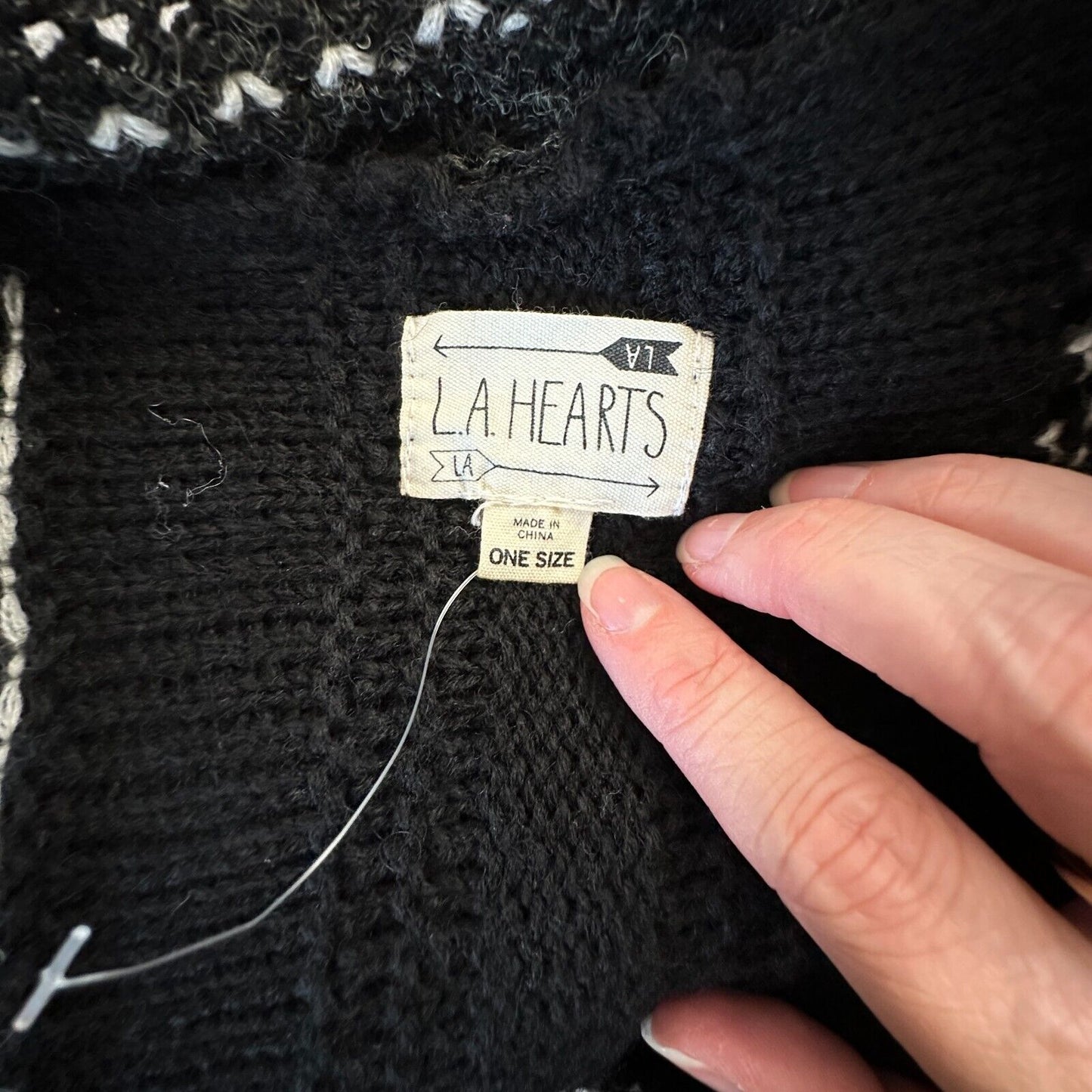 LA Hearts Black Gray and Cream Striped Knit Long Line Open Cardigan Sweater OS