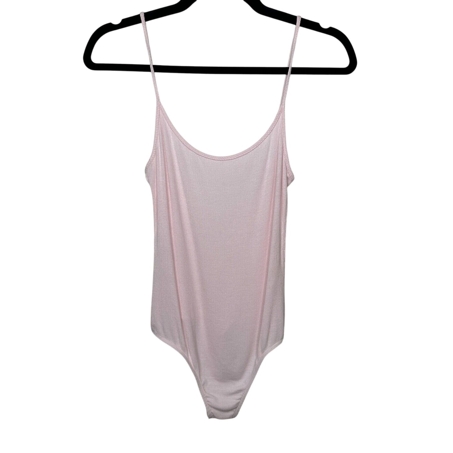 American Apparel Pink Rib Knit Spaghetti Strap Scoop Neck U-Back Bodysuit Medium