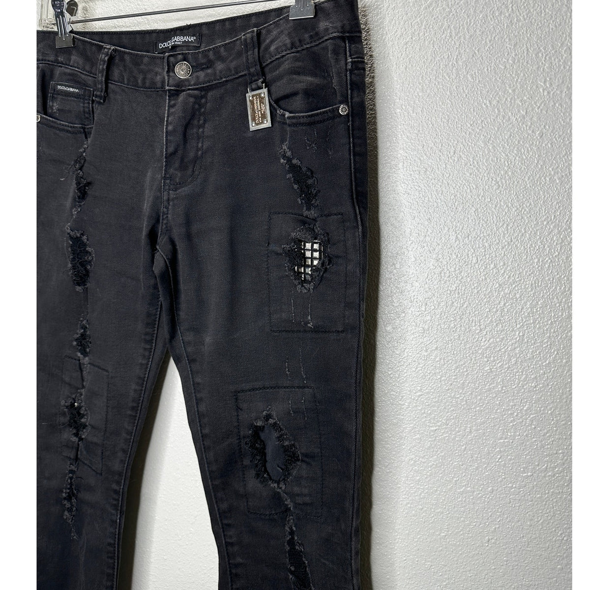 Dolce & Gabbana Dark Gray Distressed Studded Low Rise Skinny Jeans 6