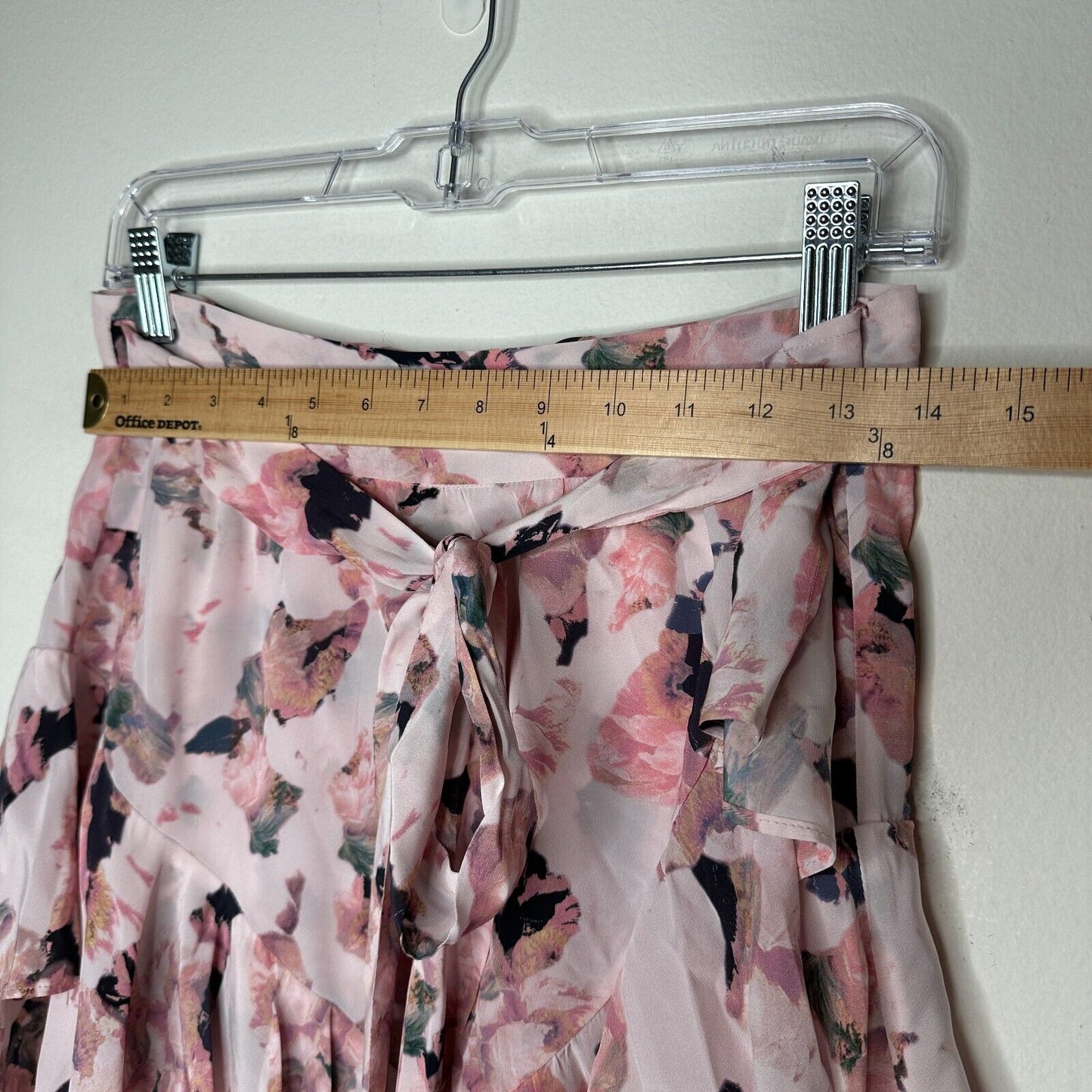 Iro Floral Light Pink Abstract Daring Wrap Flowy Layered Ruffled Mini Skirt 40