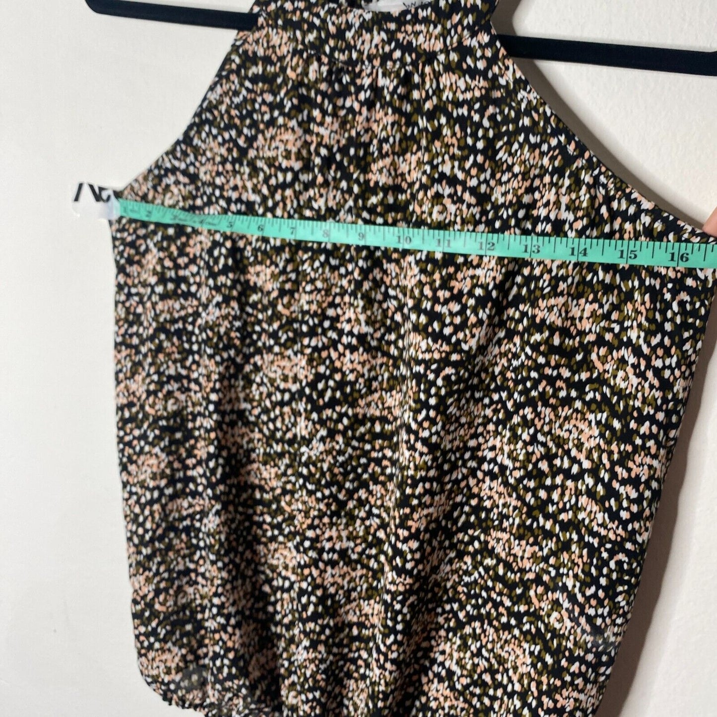 Allison Joy Black Peach Cream & Olive Print Halter Neck Sleeveless Tank Blouse S