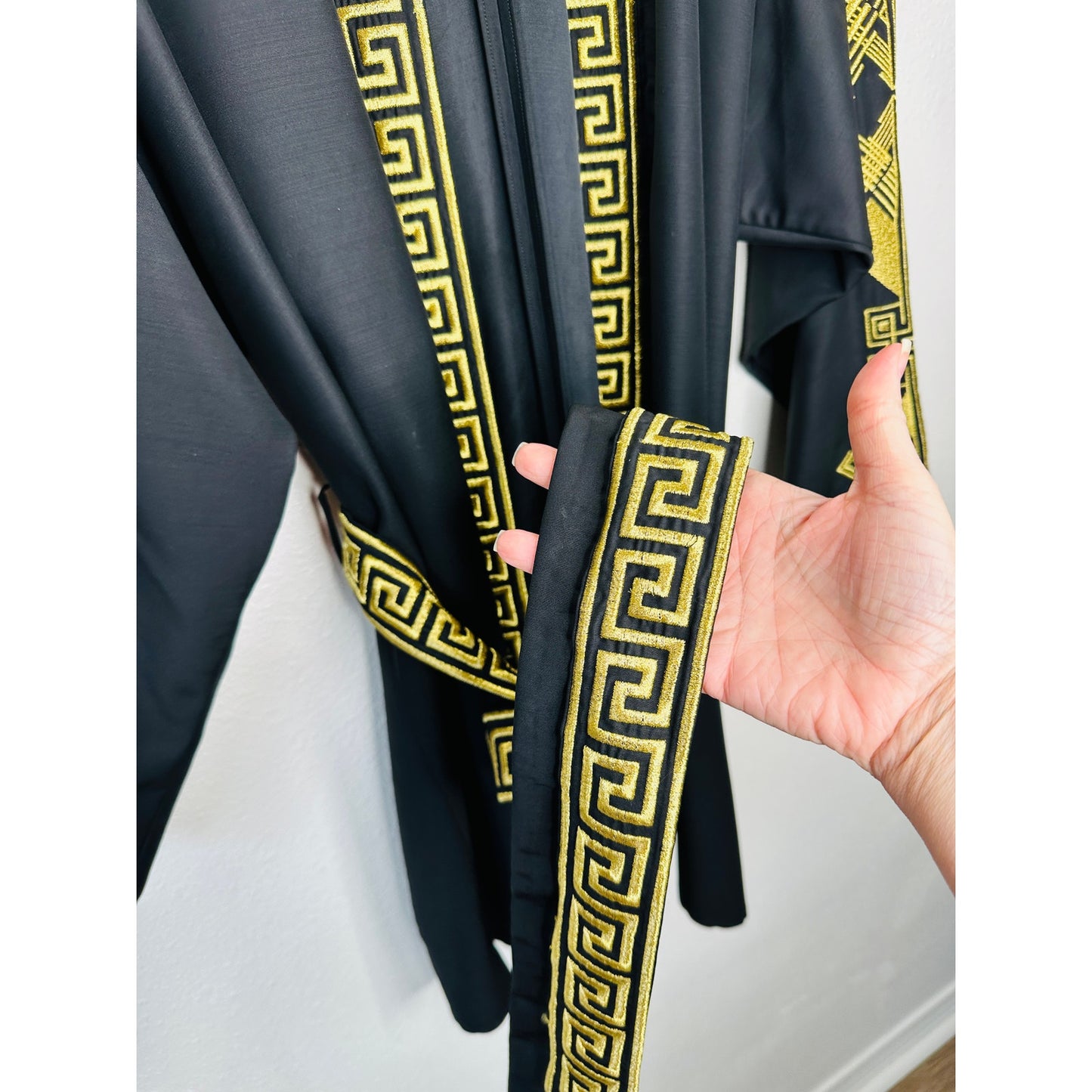 Versace Belted Gold Embroidered Black Wool Blend Kimono Jacket M