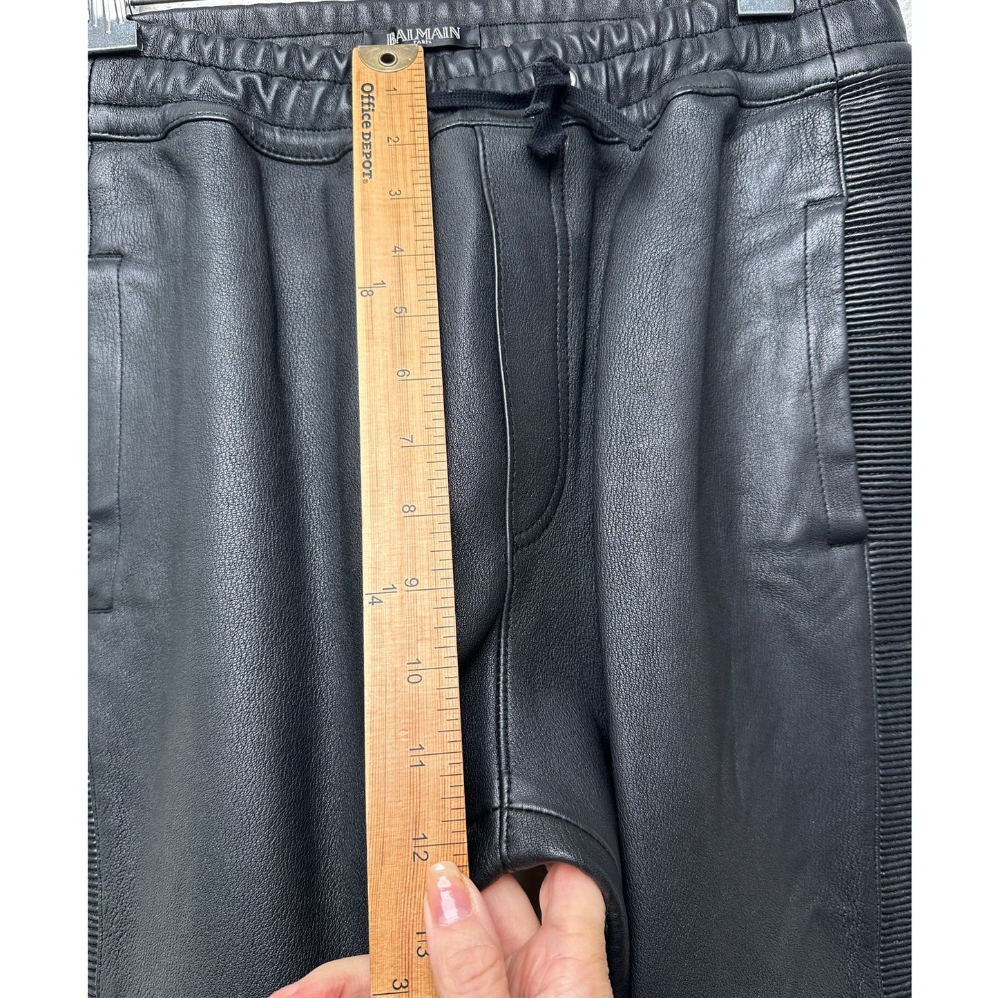Balmain Lambskin Moto Pants Black Men’s US L Drawstring