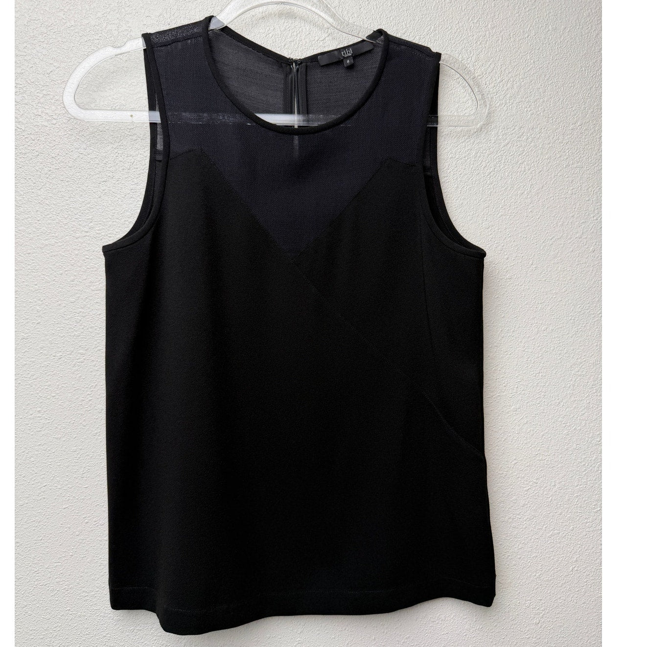Tibi Black Mixed Media Sheer Sleeveless Back Zip Top US 4
