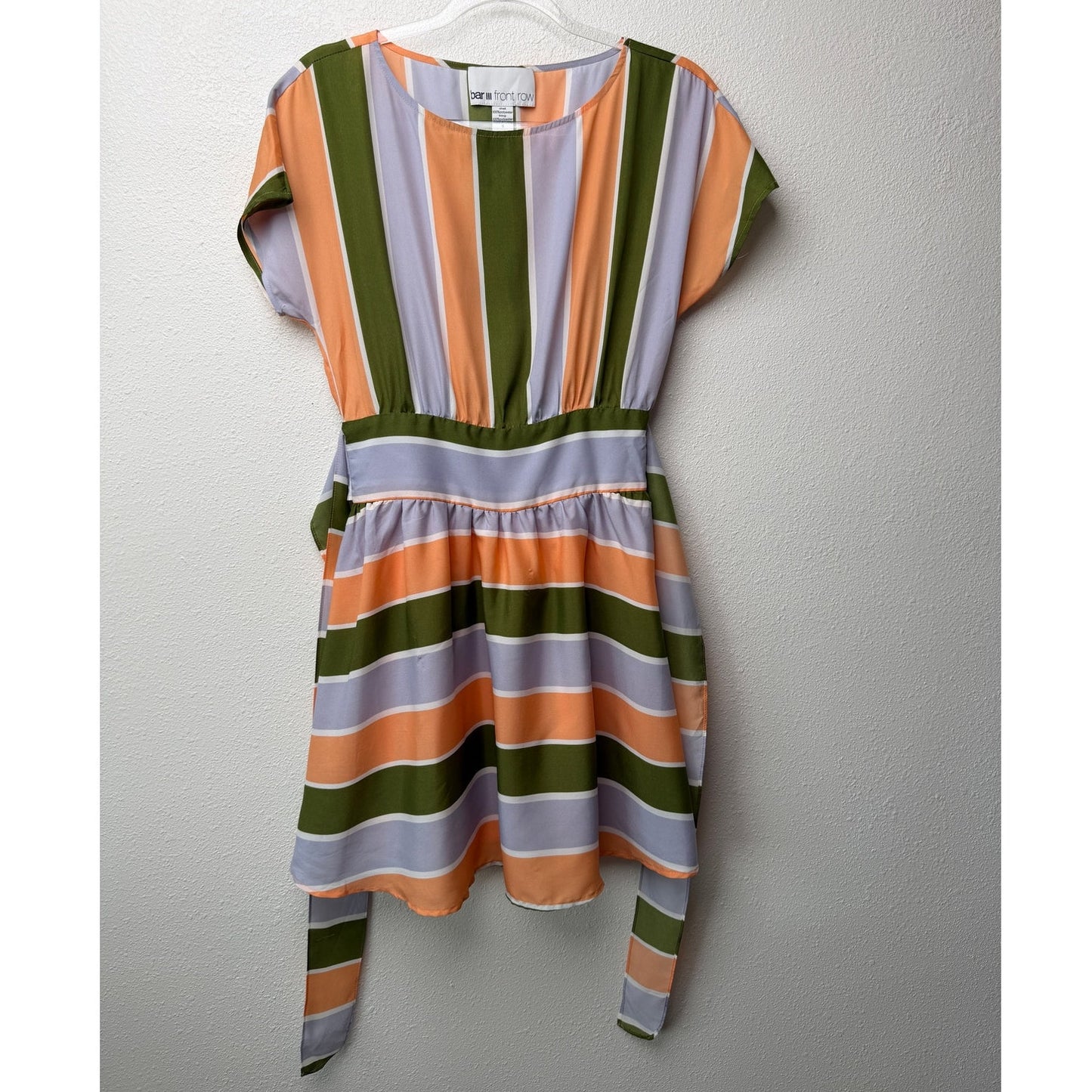 Bar III Front Row Striped Belted Fit & Flare Dress Peach Green Lilac Sz S
