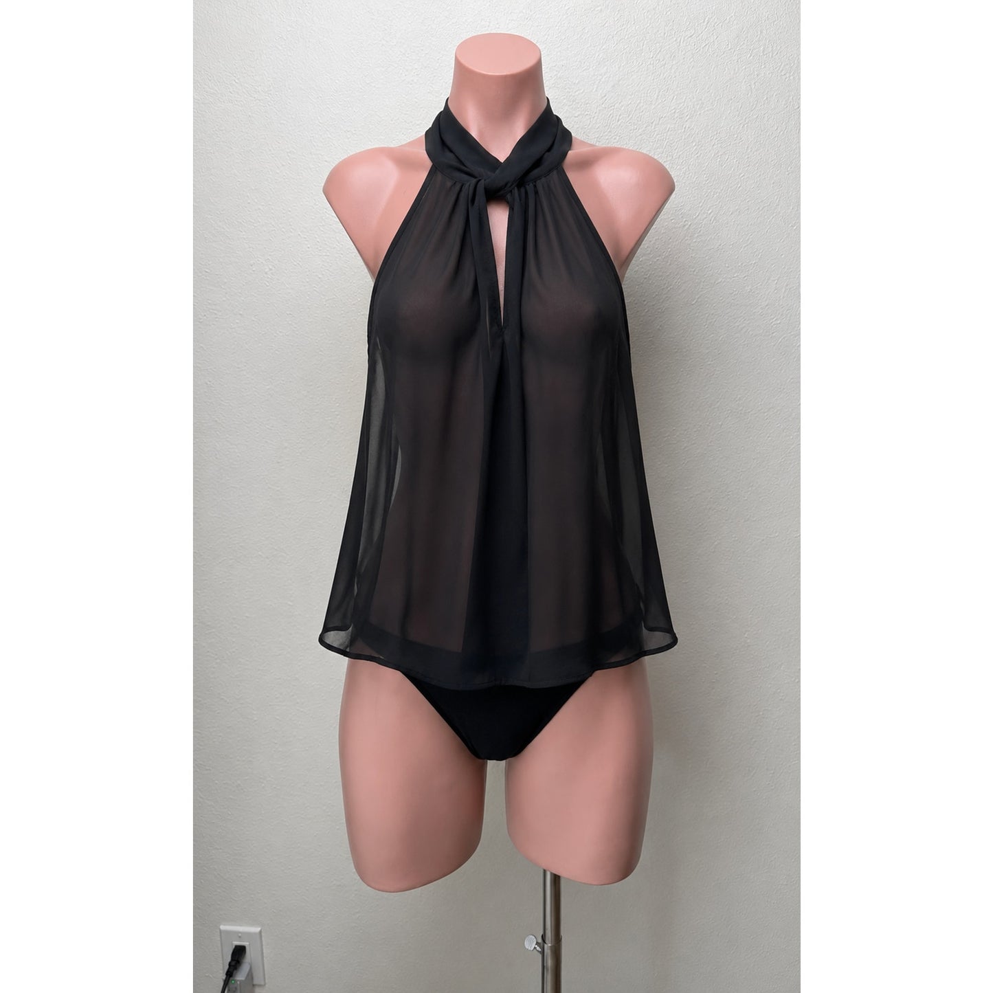 Joie Black Sheer Twist Open Racerback Keyhole High Neck Tank Top S