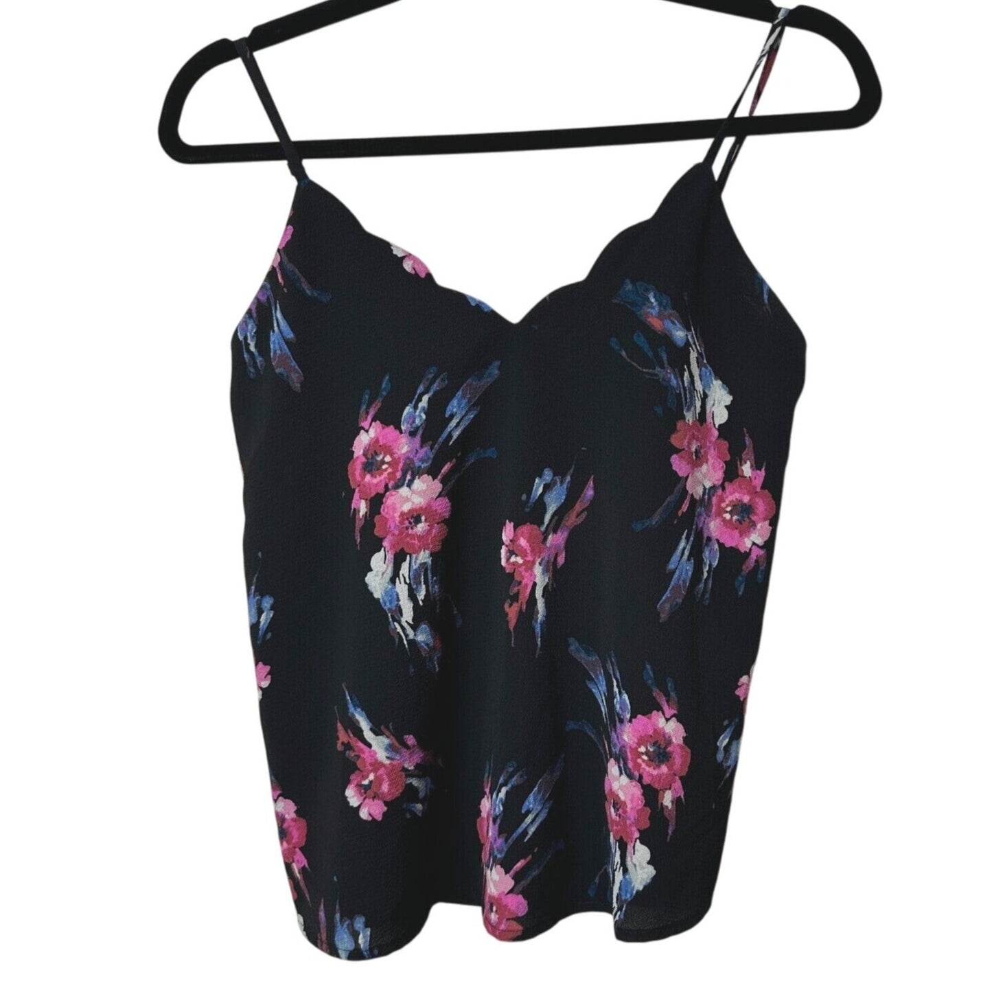 Allison Joy Black Pink Blue & White Floral Scallop Neck Camisole Tank Top XS