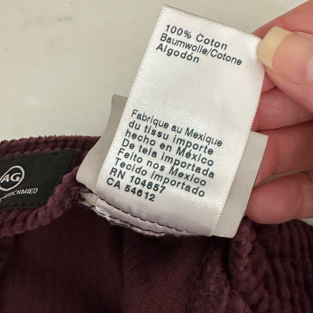 AG Adriano Goldschmied Plum Corduroy Front Pocket Back Zip Mini Skirt 25