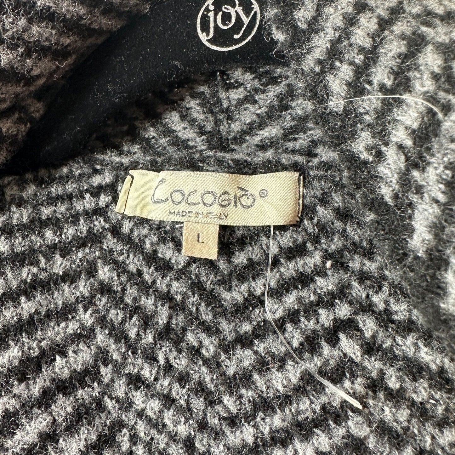 Cocogio Gray & Black Herringbone Waterfall Collar Cardigan Asymmetrical Hem L