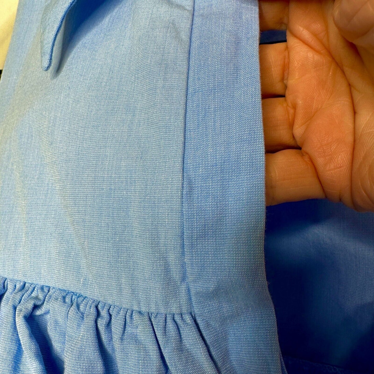 Chic Light Denim Blue Ruffled Cold Shoulder Half Front Button Flowy Blouse Small