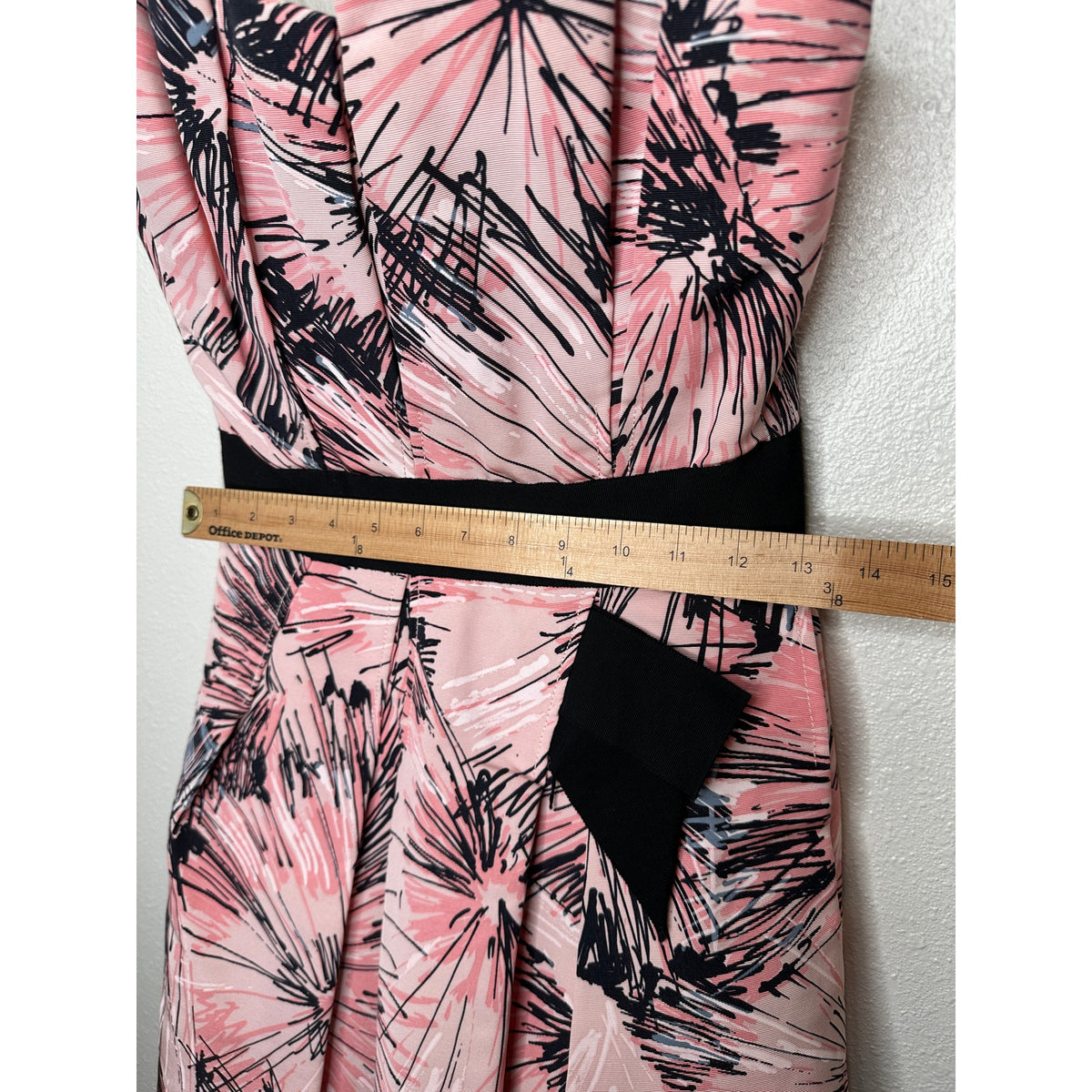 NWT Carolina Herrera Pink Black Splash Parasol Print Faille Strapless Cocktail Dress S