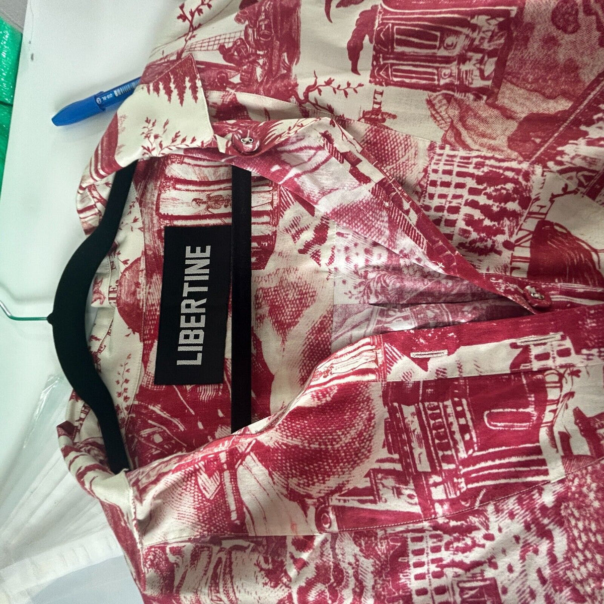Libertine Red & Cream Toile De Nantes Print Half-Button Long Sleeve Tunic L / XL