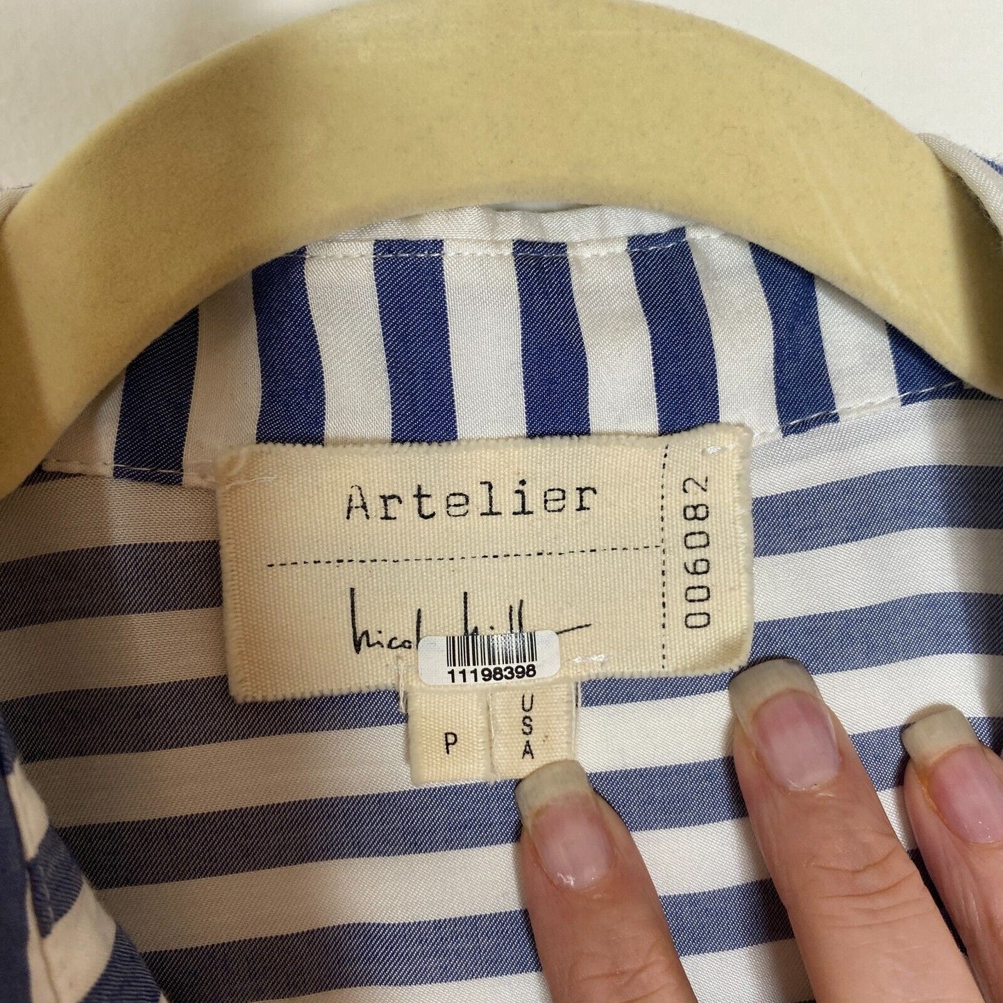 Artelier Blue and White Stripe Collar Button Down Bell Tie Sleeve Blouse XS