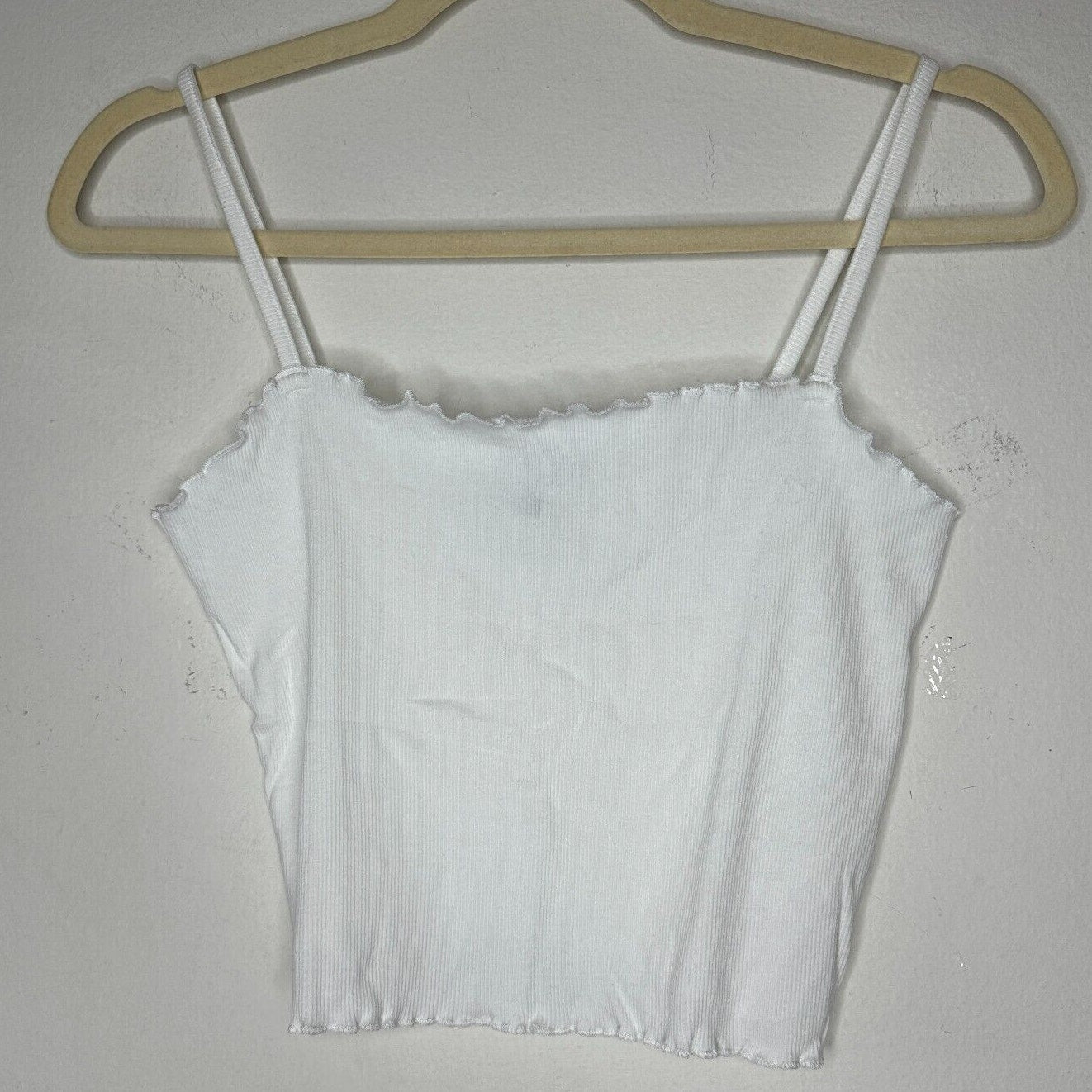 Topshop White Sleeveless Lettuce Hem and Neck Spaghetti Strap Knit Crop Top 10