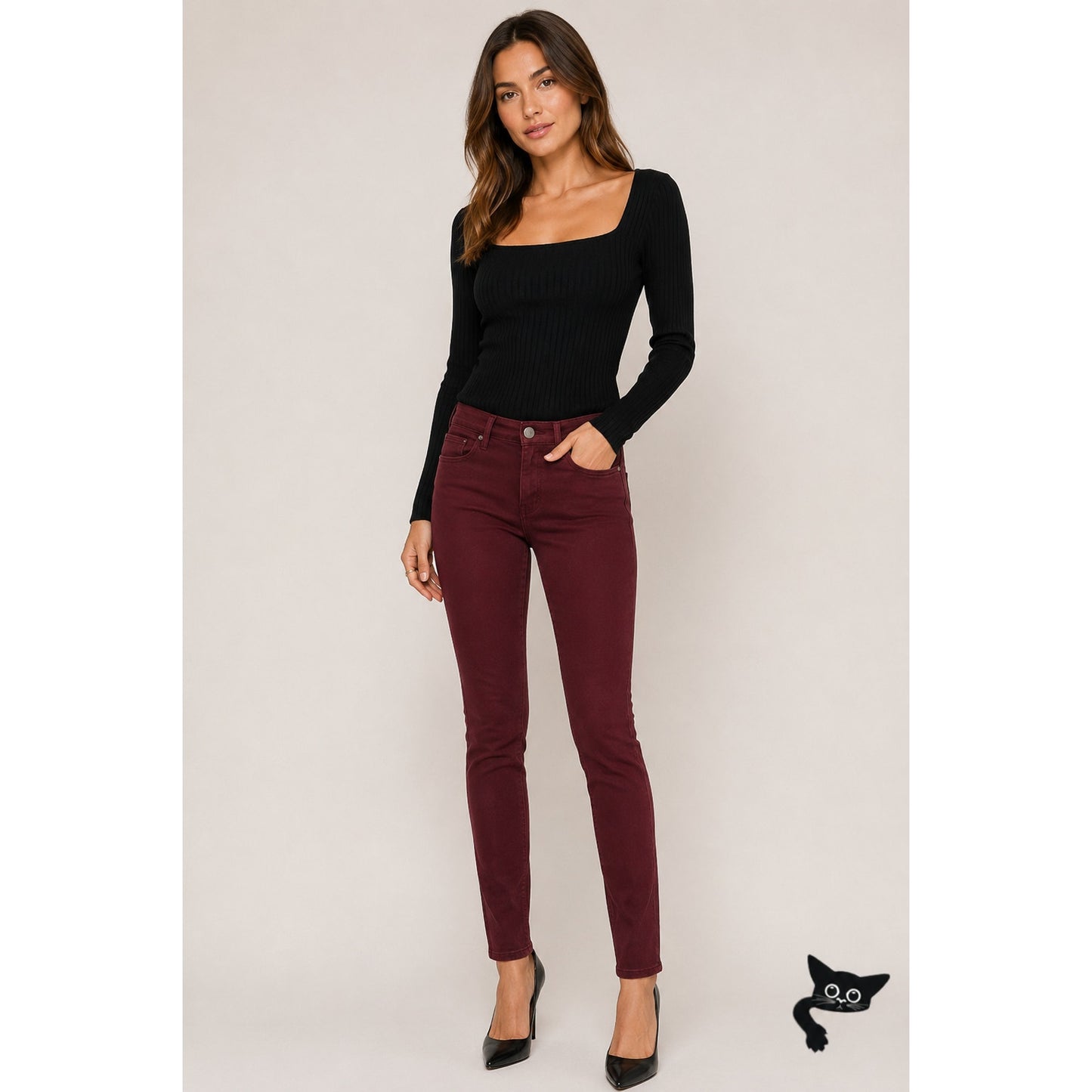 J Brand Black Cherry Red Slight Stretch Mid-Rise Skinny Leg Denim Jeans 27