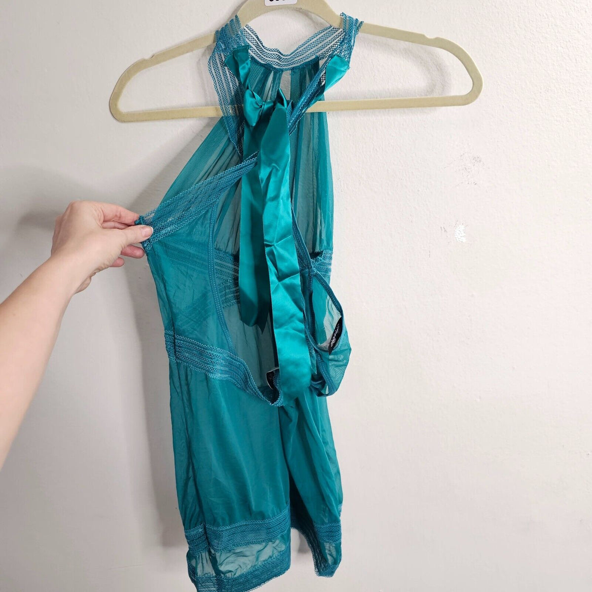 NWT Oh La La Cheri Fanfare Aqua Babydoll Lingerie Nighty Detail & G-String OS