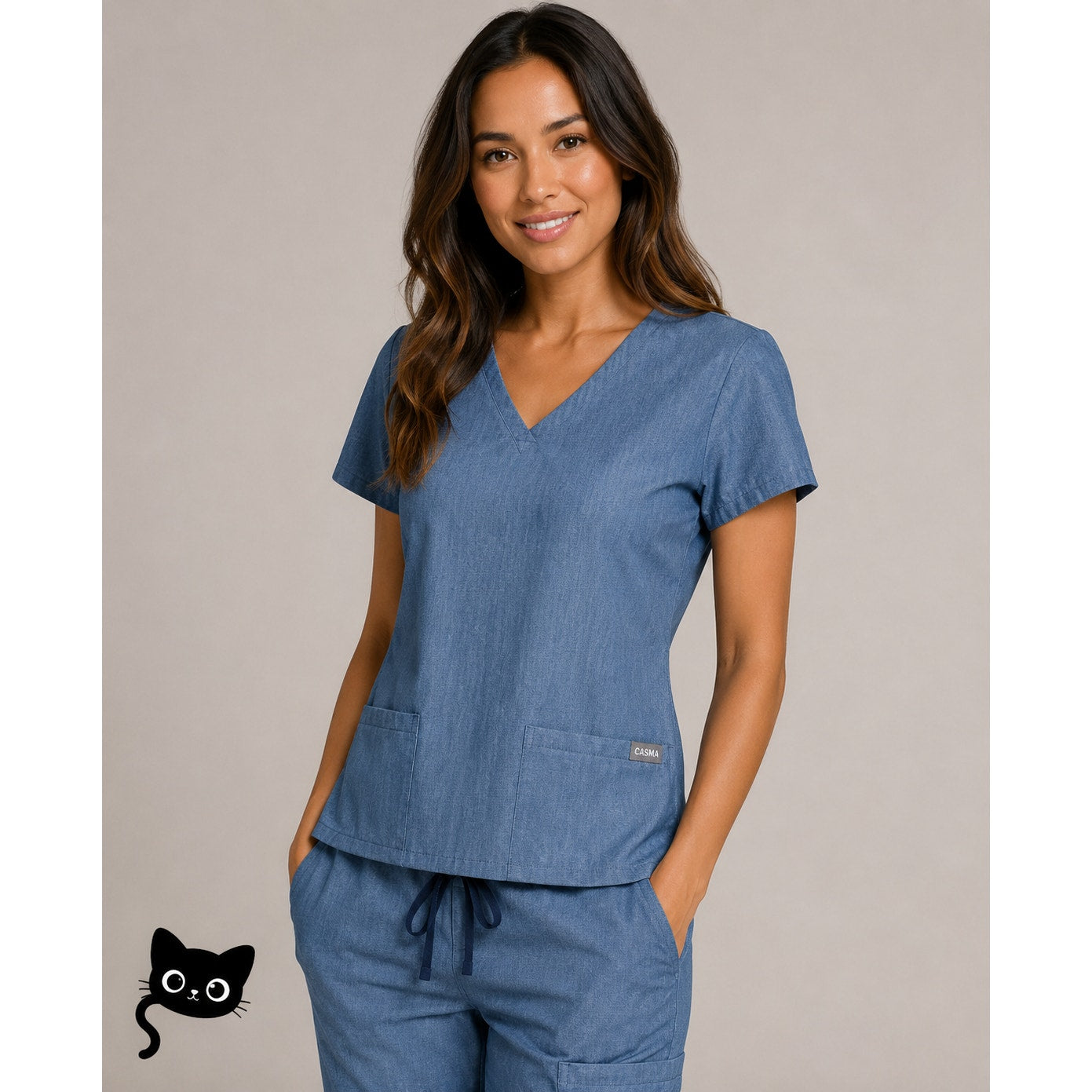 NWT Blue Denim Casma 3 Pocket Classic Fit V-Neck Scrub Top S