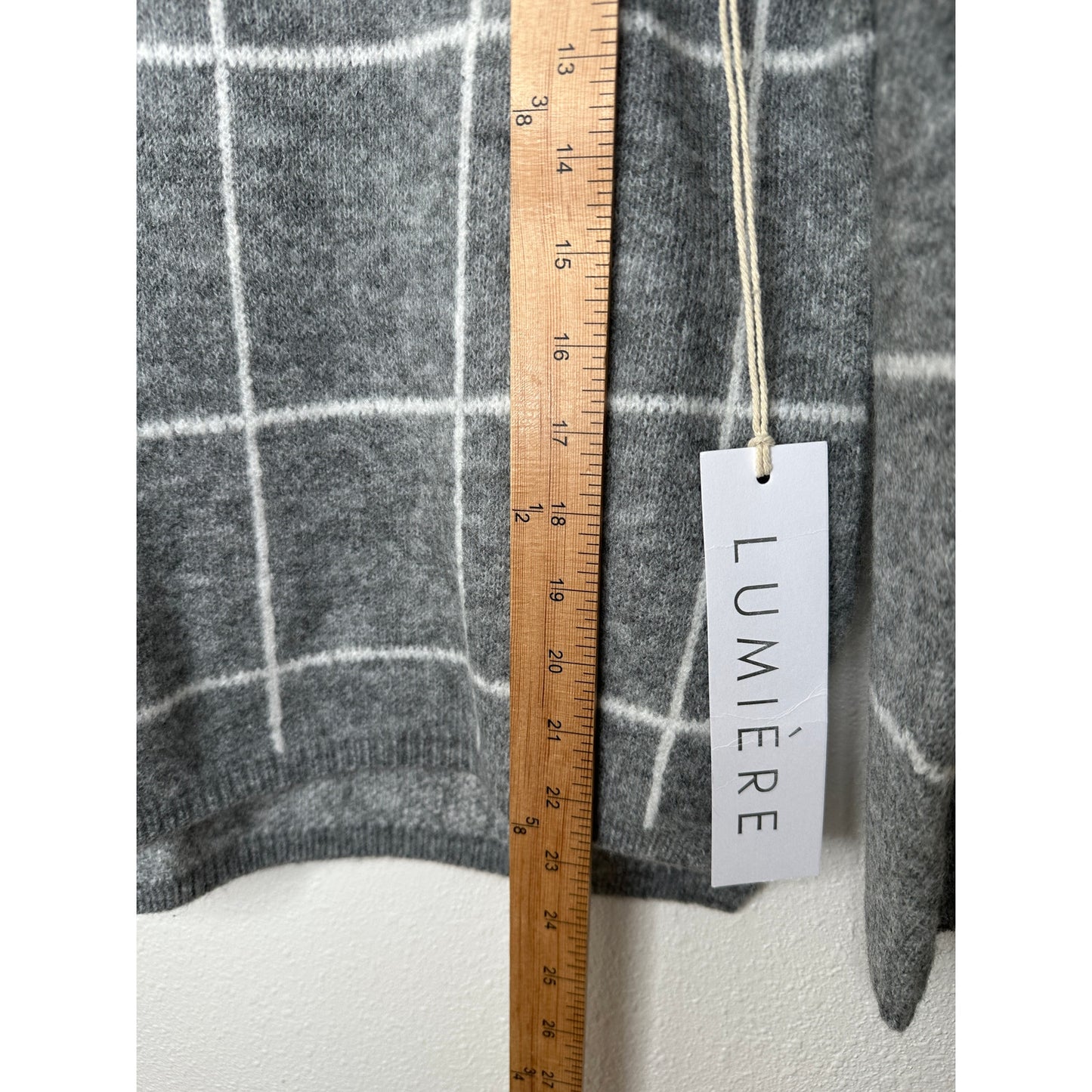 NWT Lumiere Gray & White Windowpane Cowl Neck Sweater S