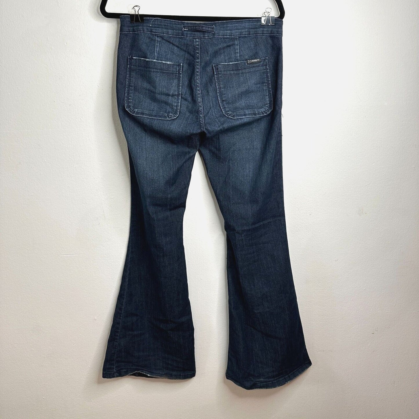 Vintage Z Cavaricci Dark Wash Low Rise Flare Front Tie Waist Jean Patch Pocket 7