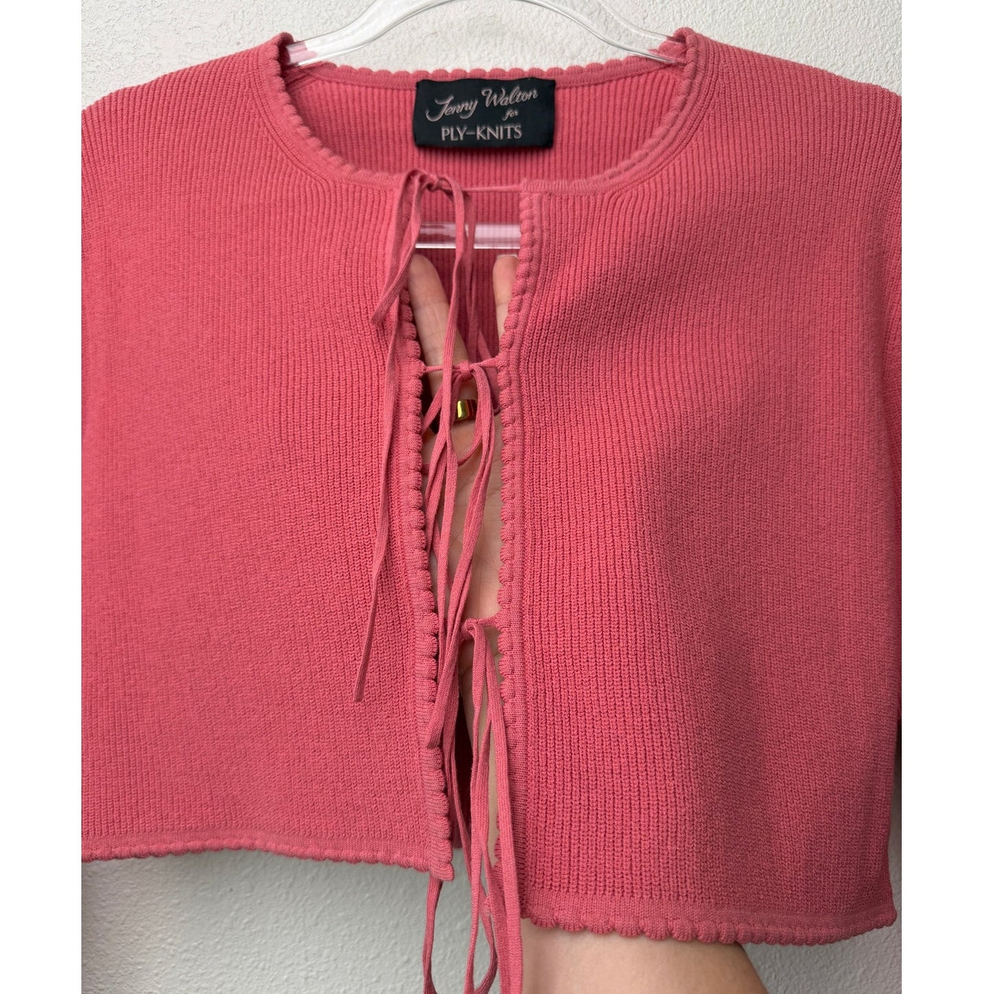 Jenny Walton Pink Scalloped Tie Front Cropped Cardigan Size L