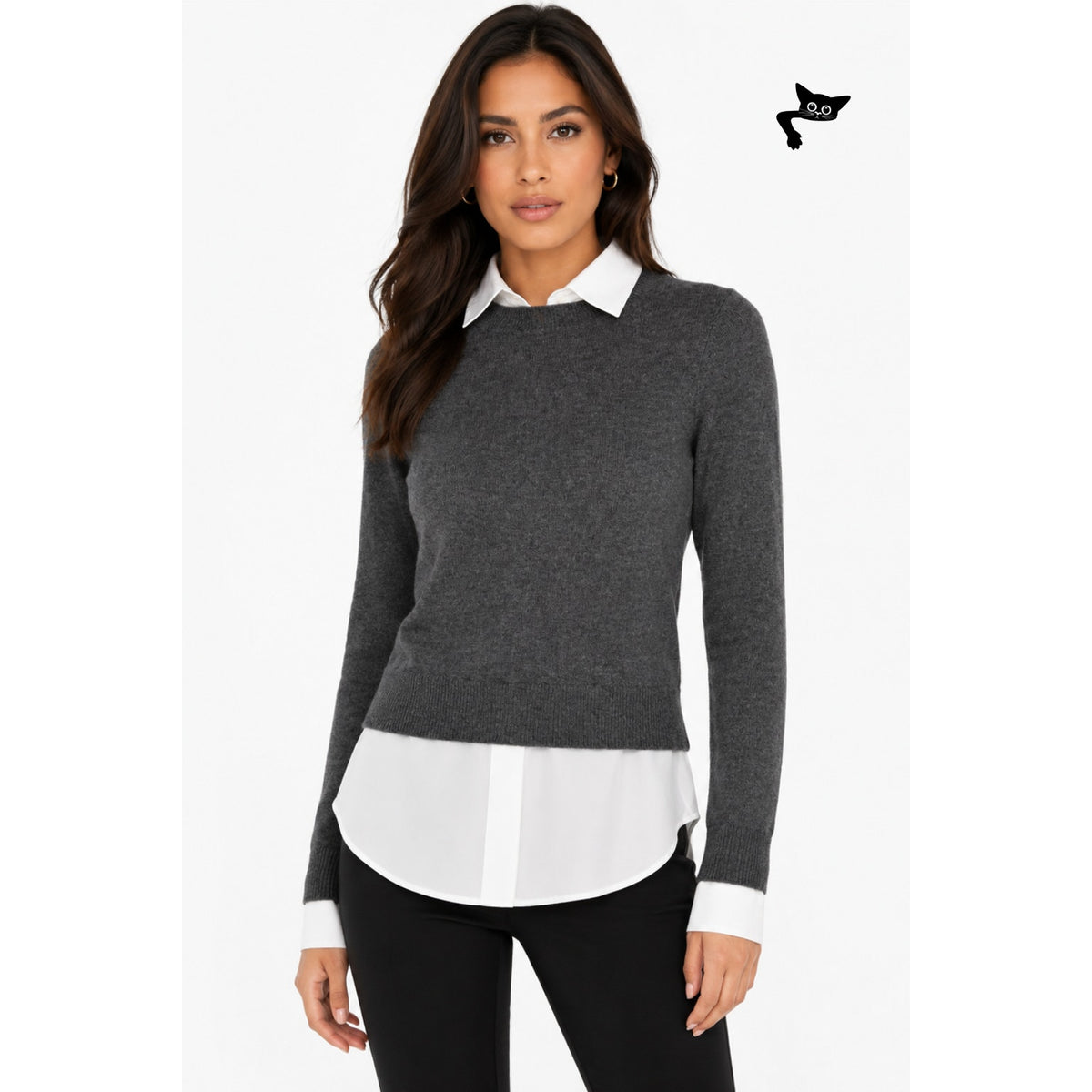 Gray White Layered Sweater Shirt XS