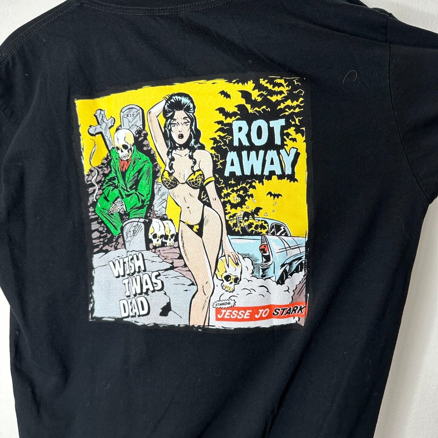 NWOT Jesse Jo Stark Black Short Sleeve Rot Away Wish I Was Dead Graphic Tee L