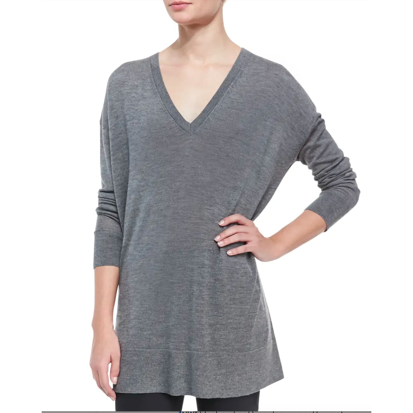 NWT The Row Black Amherst V-Neck Long Sleeve Cashmere Blend Sweater XL