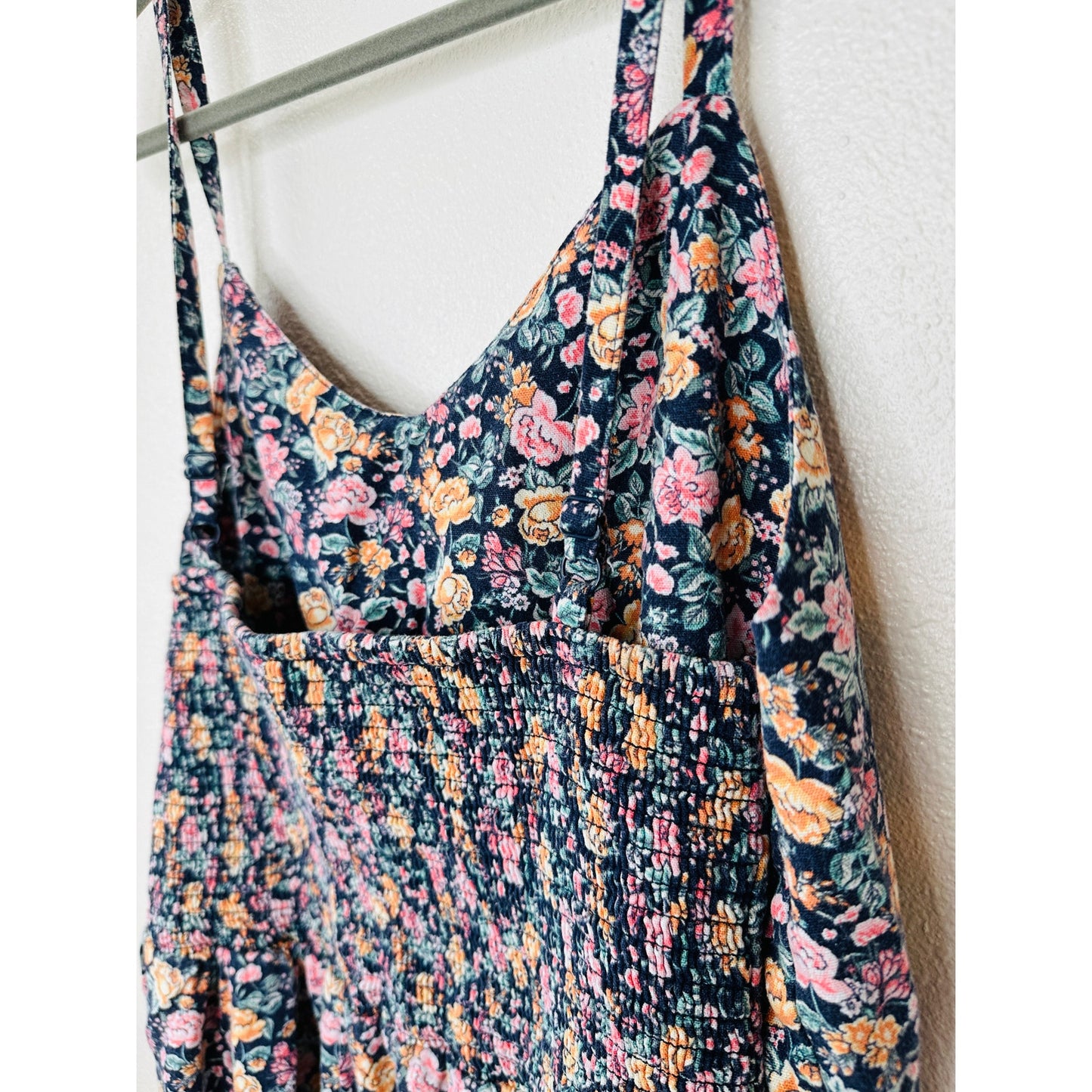 Old Navy Blue Multi Color Floral V-Neck Smocked Back Summer Dress XL