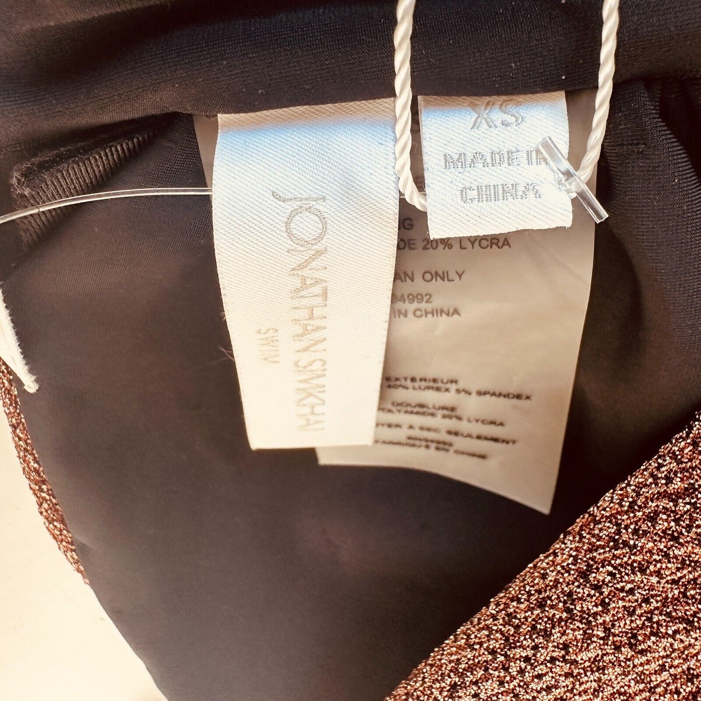 NWT Jonathan Simkhai Katrine Copper Shimmer Bikini Top Tie-Front Bandeau XS