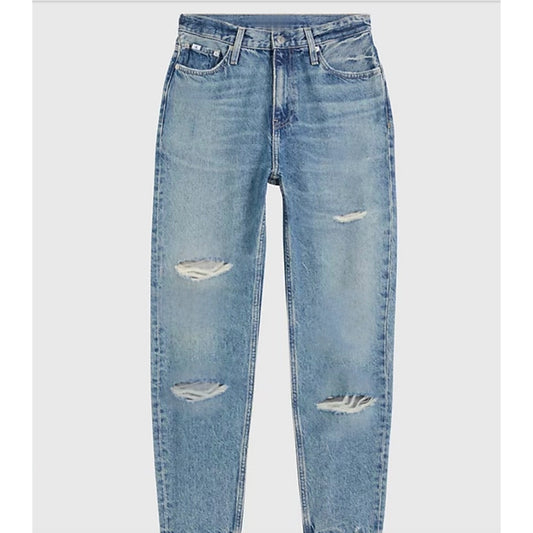 Calvin Klein Light Wash Distressed Cuffed High-Rise Jeans 4