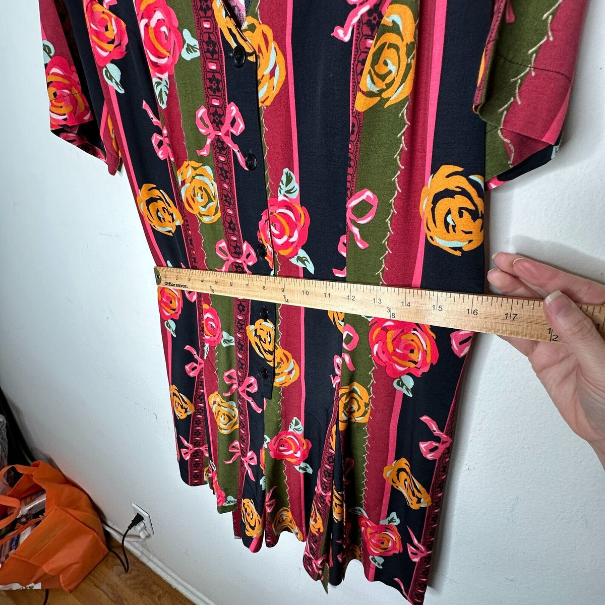 NWT RARE Vintage Dead Stock Black Green Stripe Red Rose Pink Bow Romper Medium
