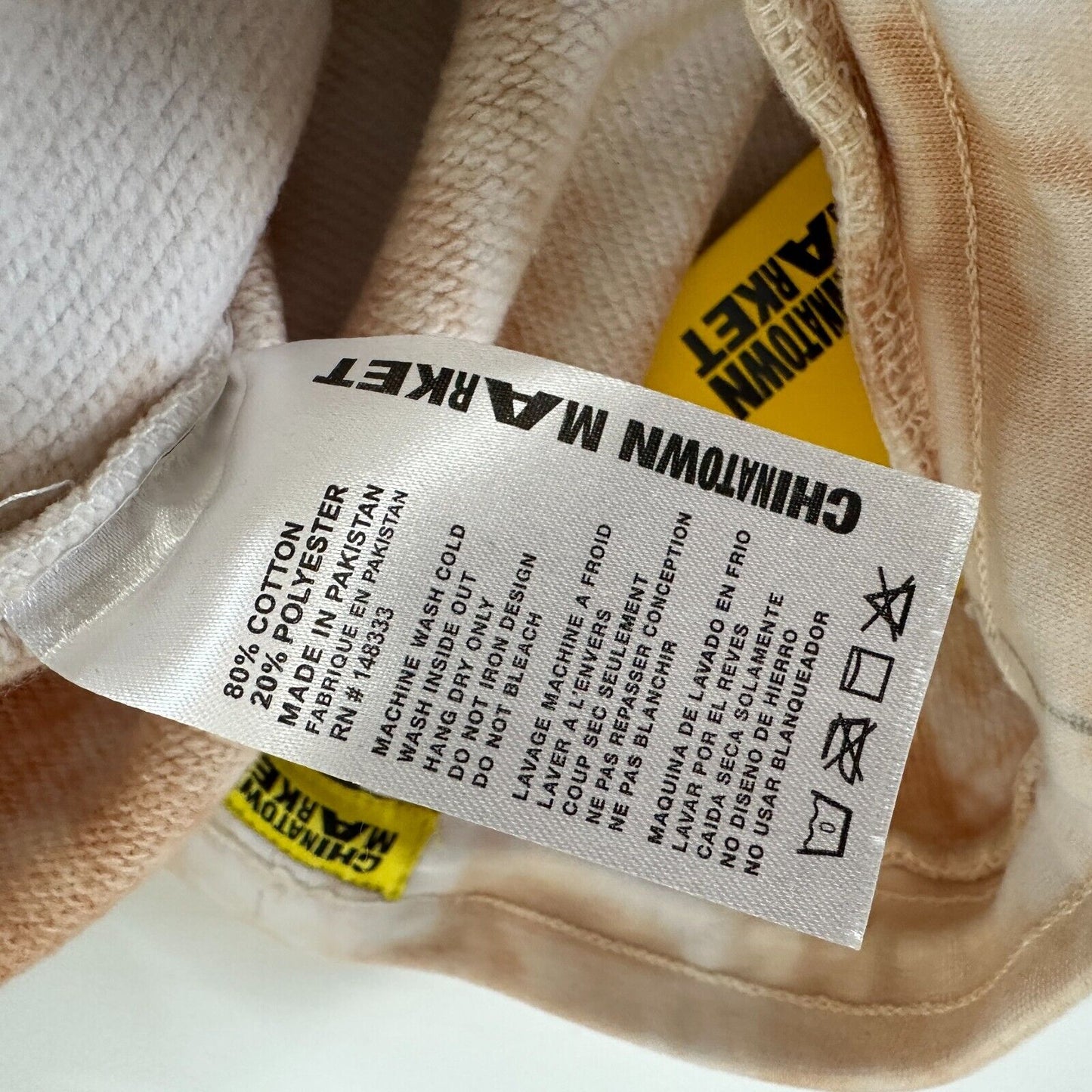 Chinatown Market Beige Tie Dye Island Arc SweatShorts Side and Back Pocket S