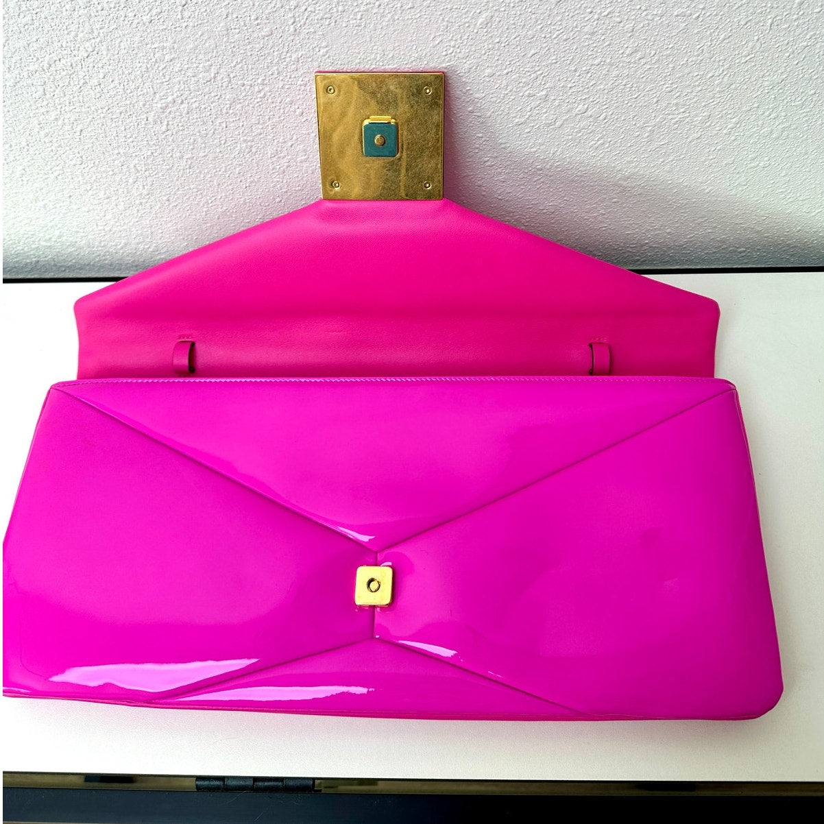 Valentino Hot Pink Patent Leather Large Envelope Clutch